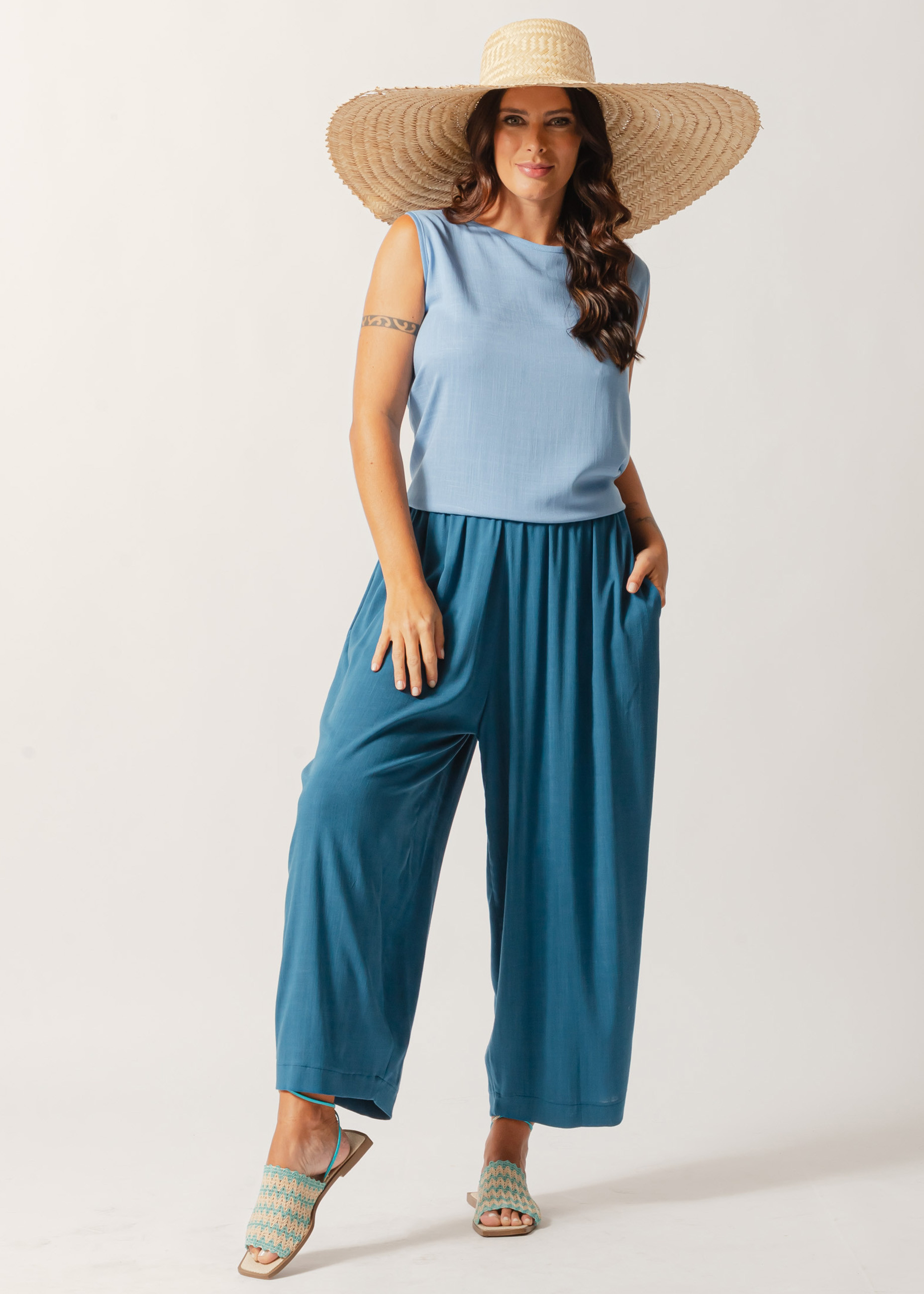 Calça Sertão Linho Azul Petróleo