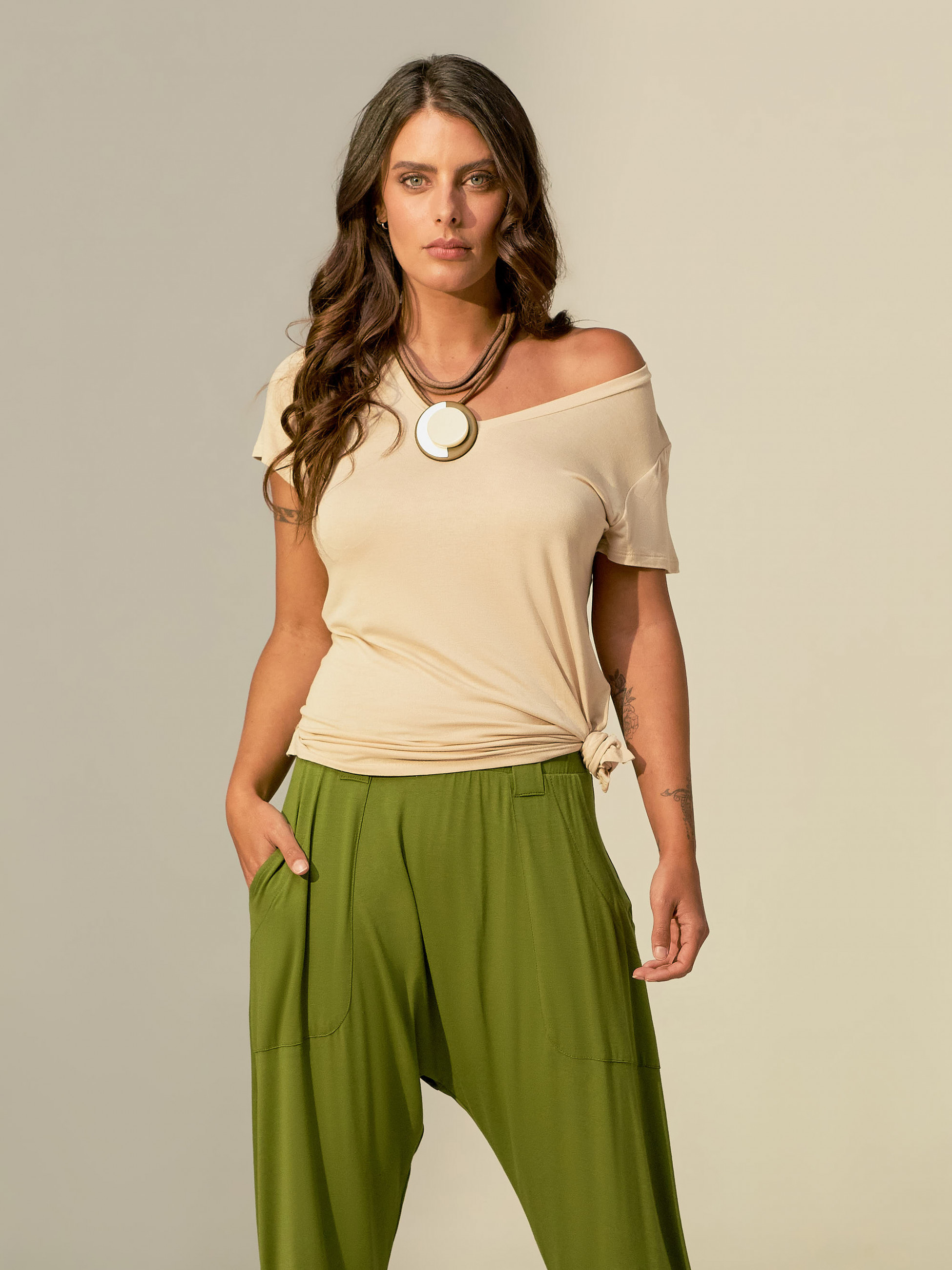 Blusa Baby Look Soft Areia