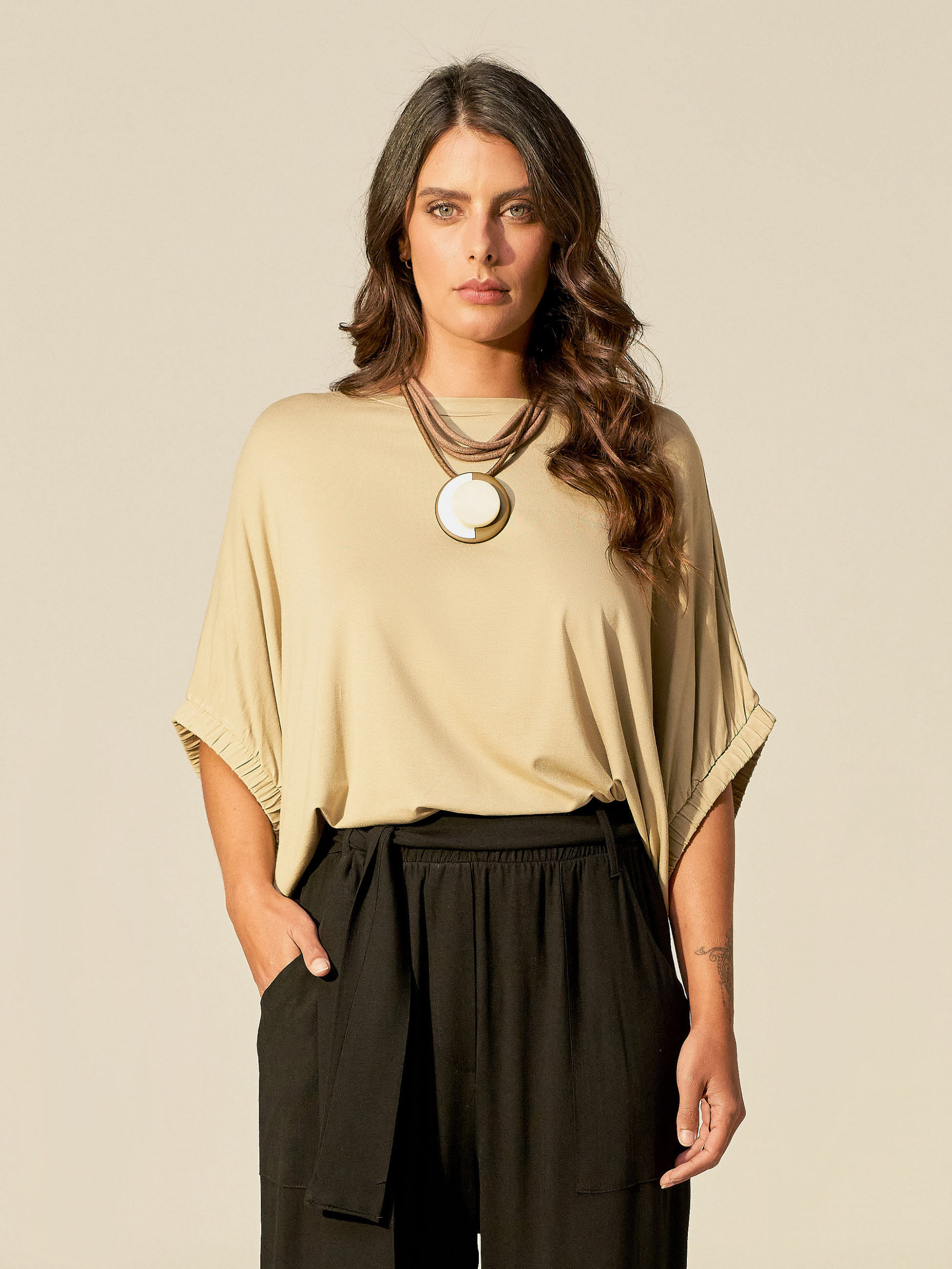 Blusa Punho Elástico Cáqui