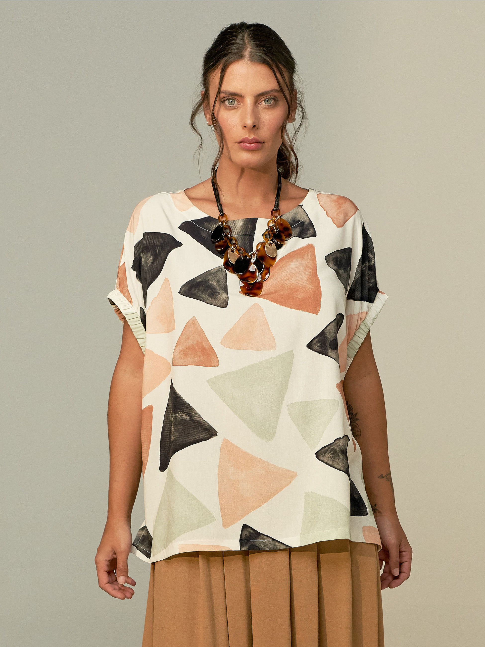 Blusa Kaftan Estampa Triângulos
