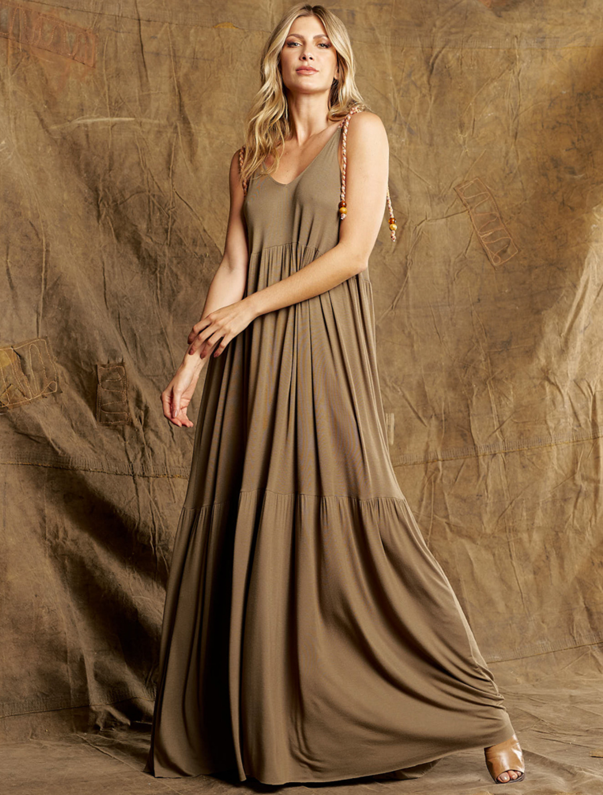 Vestido Rodado Soft Cordas Verde