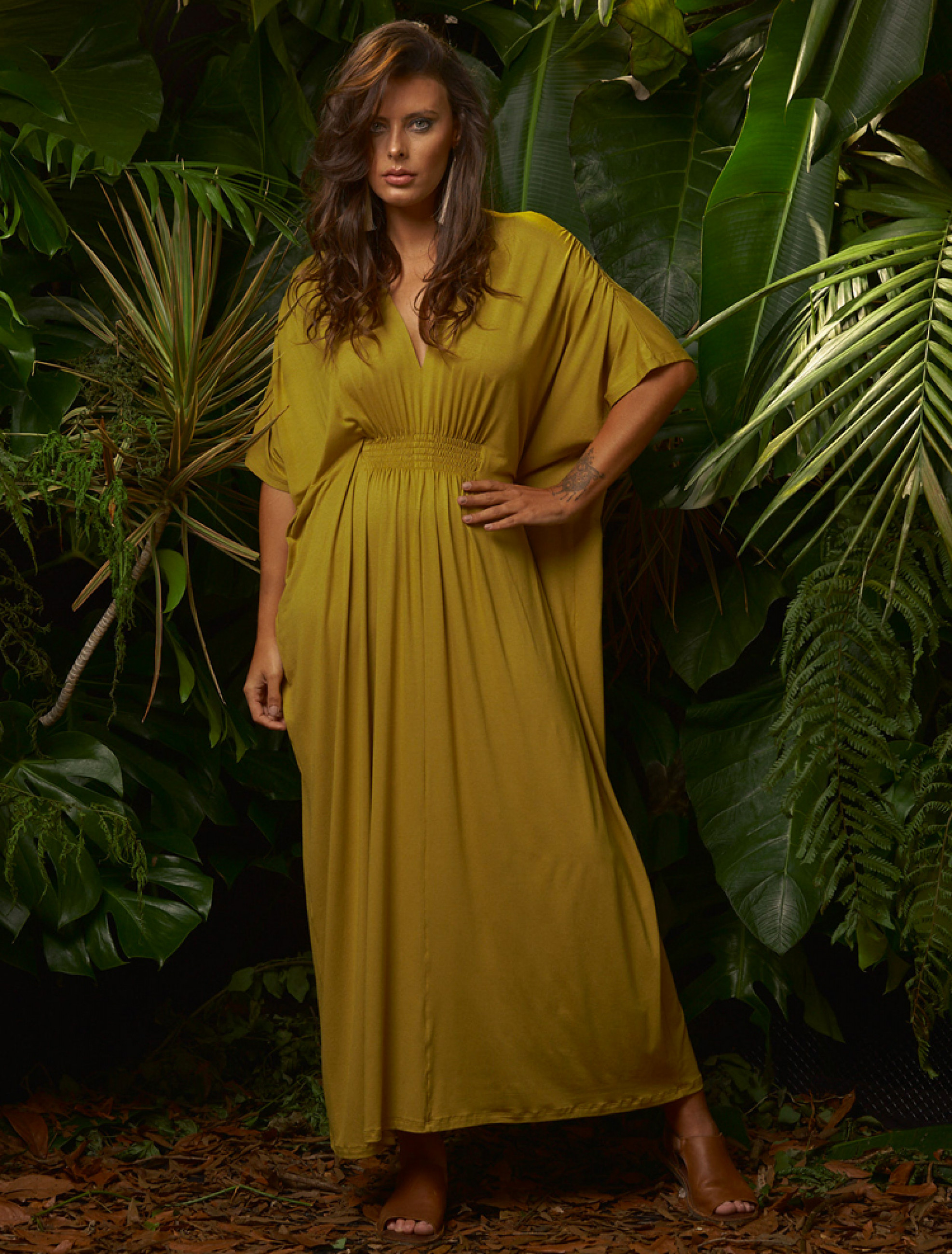 Vestido Kaftan Franzido Pistache