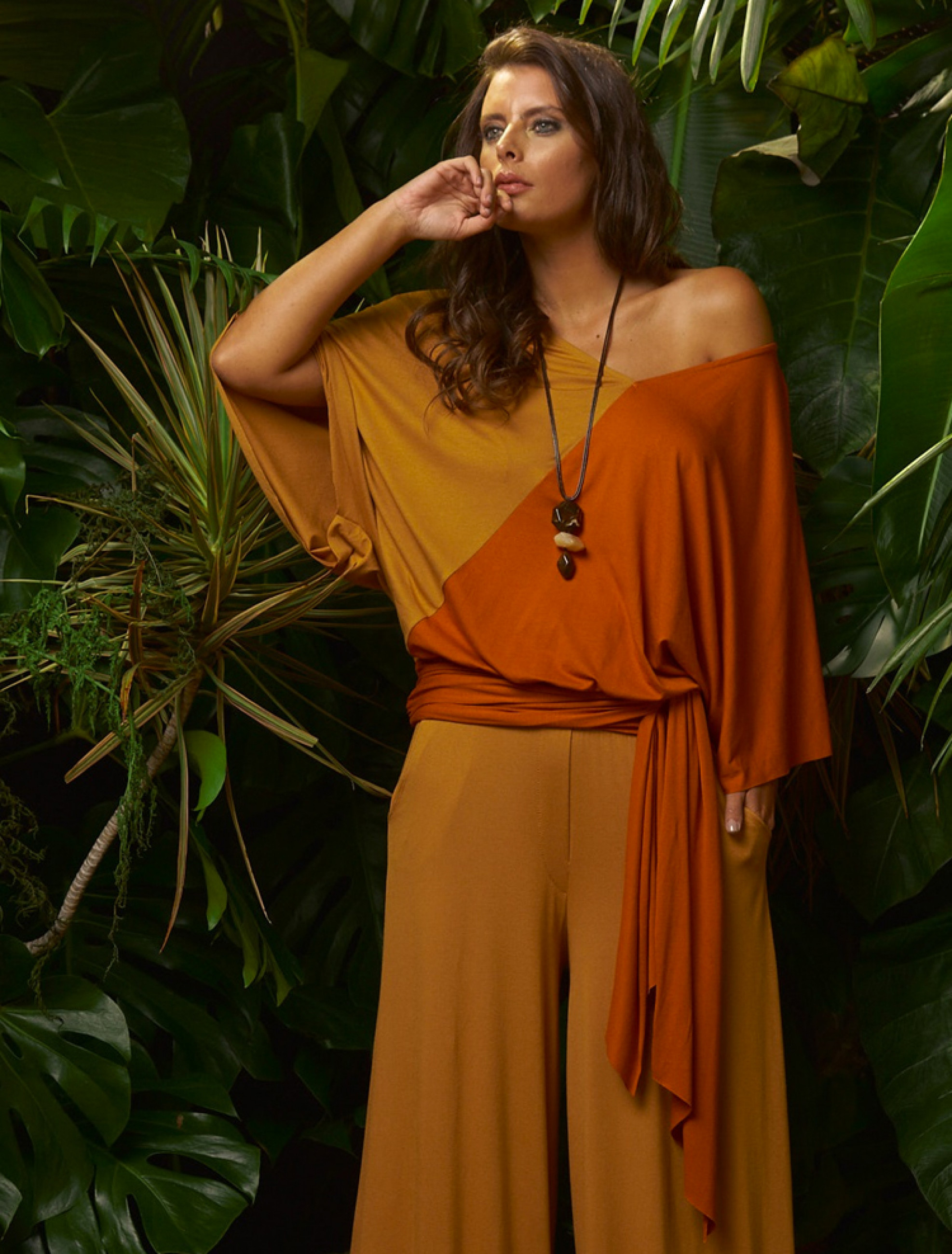 Blusa Morcego Bicolor Telha