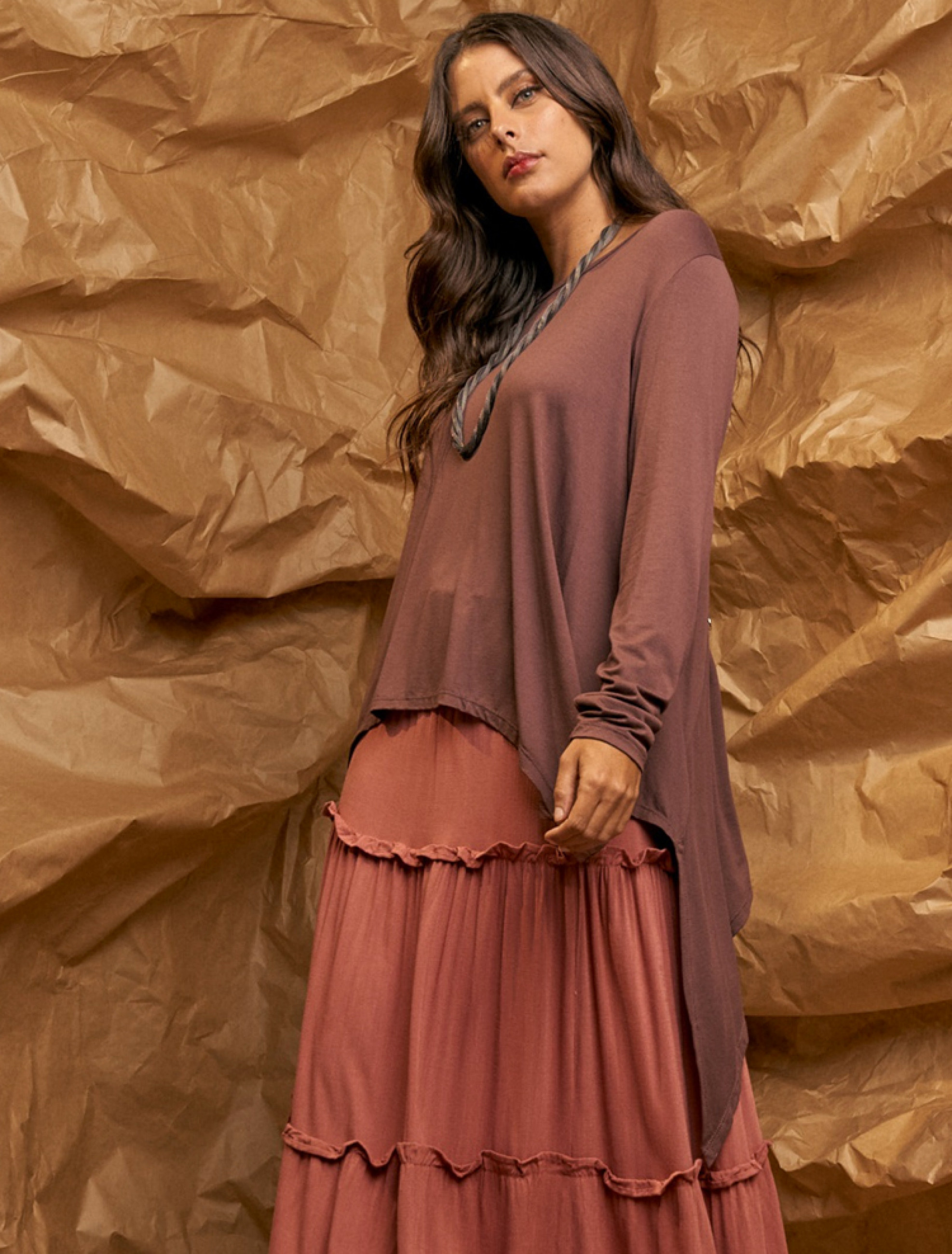 Blusa Ponta Manga Longa Chocolate