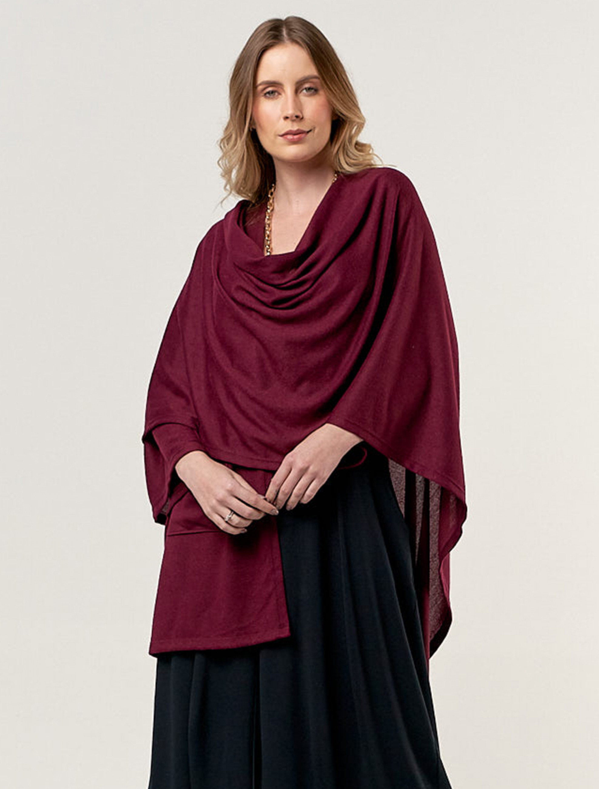 Cardigan Lã Assimétrico Vinho