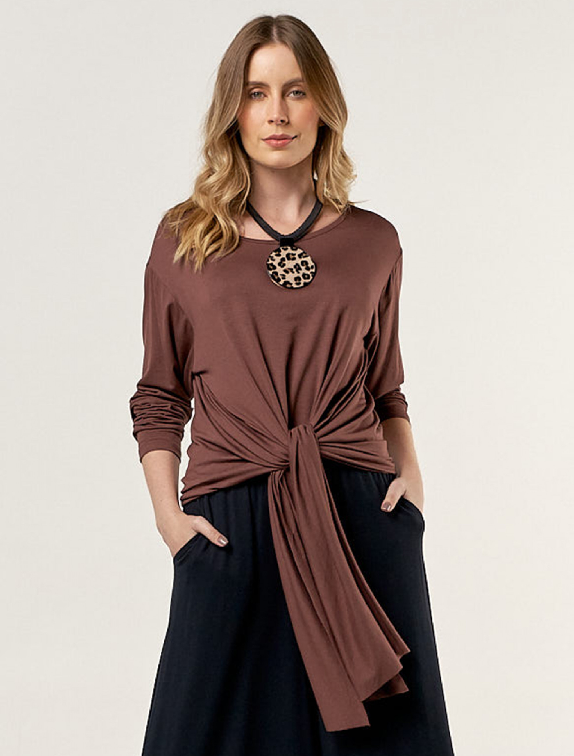 Blusa Nó Manga Longa Chocolate