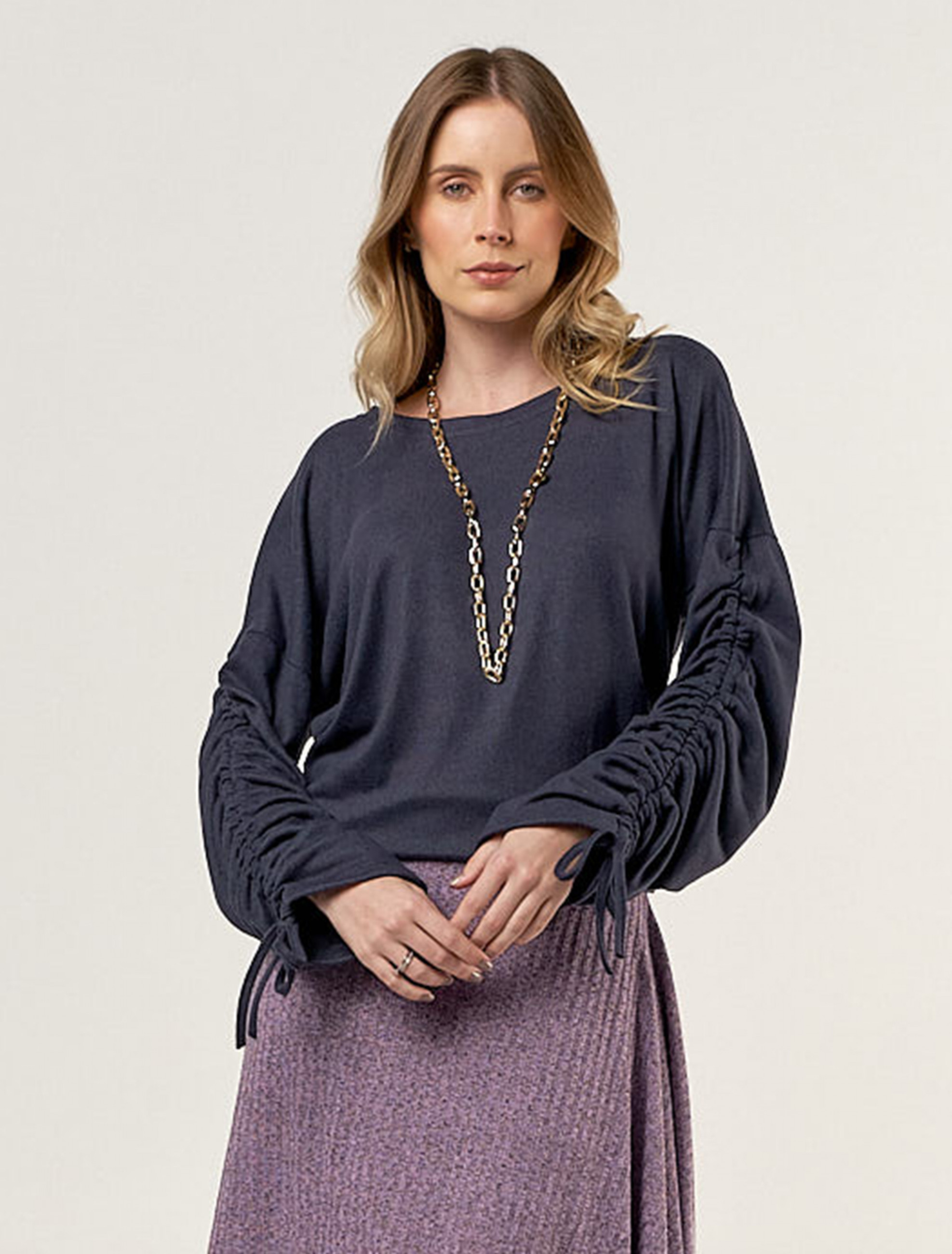Blusa Lã Manga Franzida Marinho