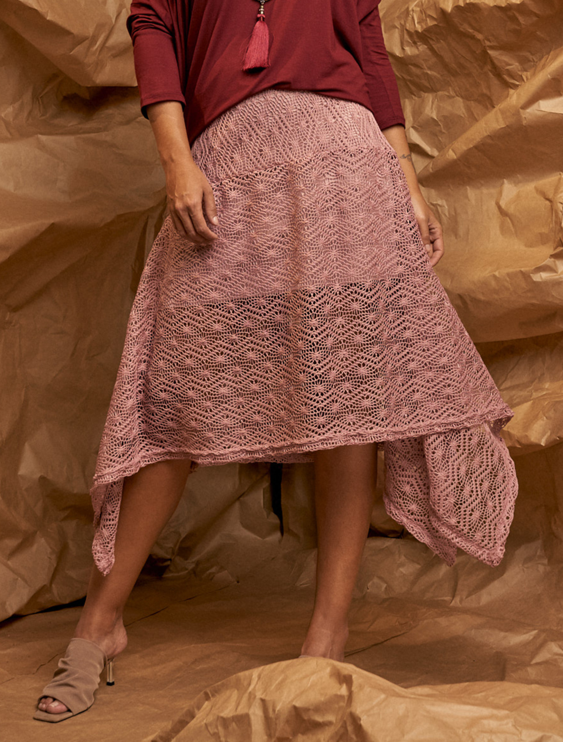 Saia Assimétrica Croche Telha