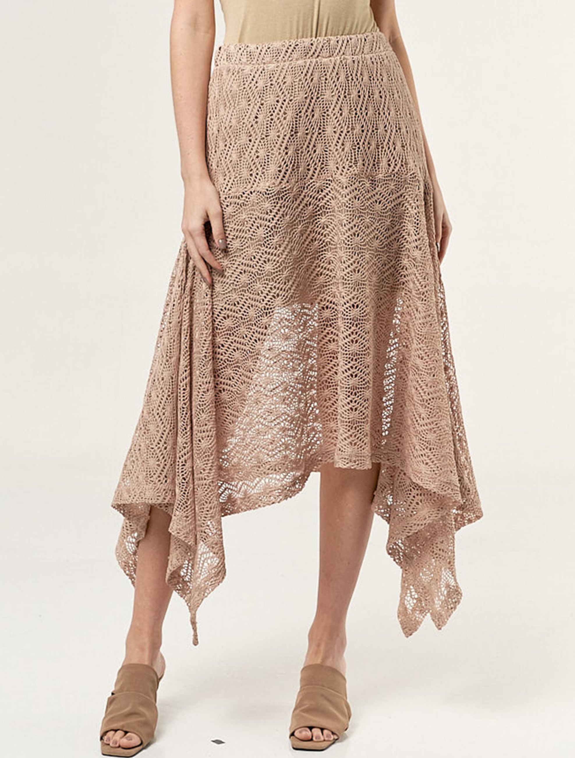 Saia Assimétrica Croche Areia