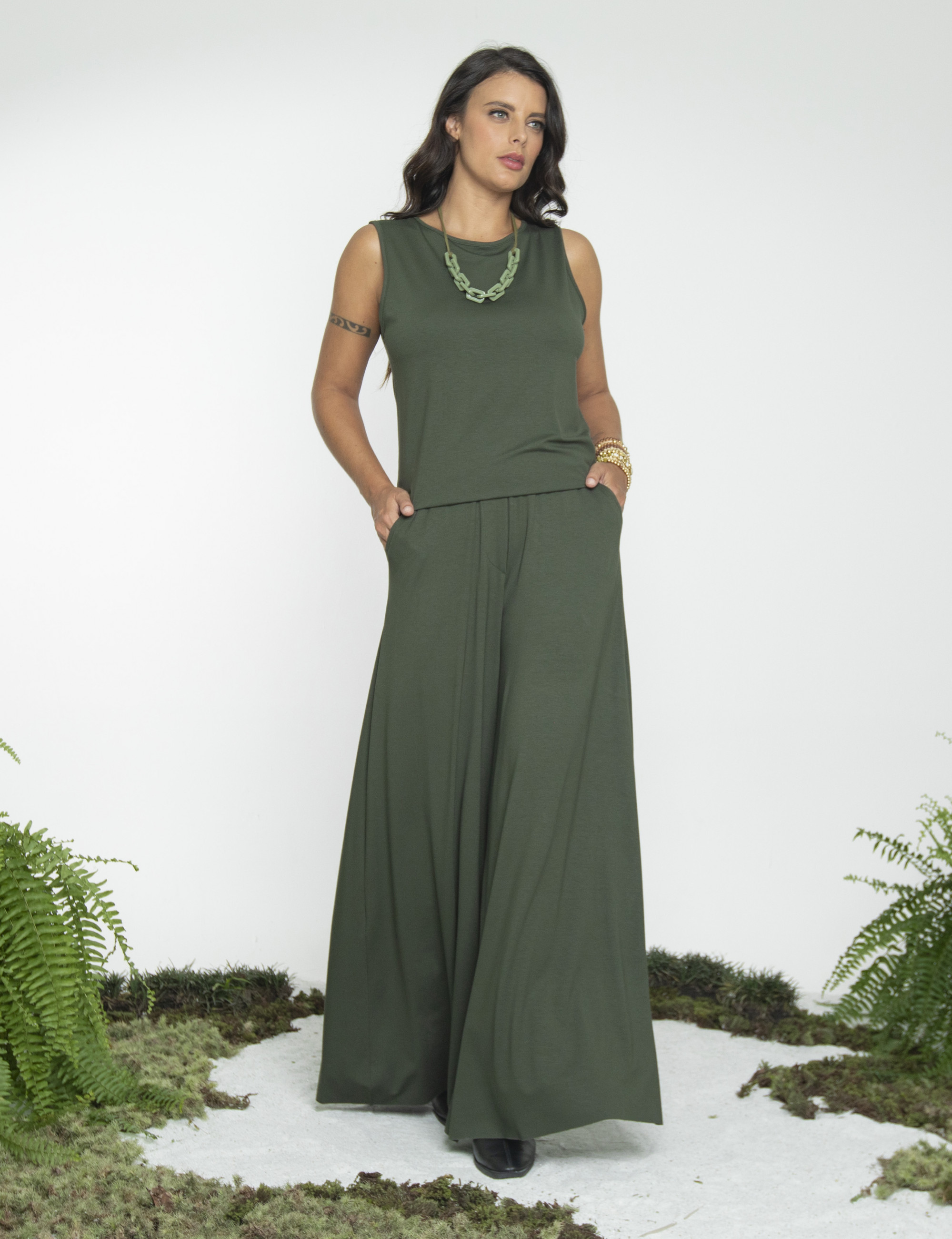 Calça Maxi Pantalona Verde Selva