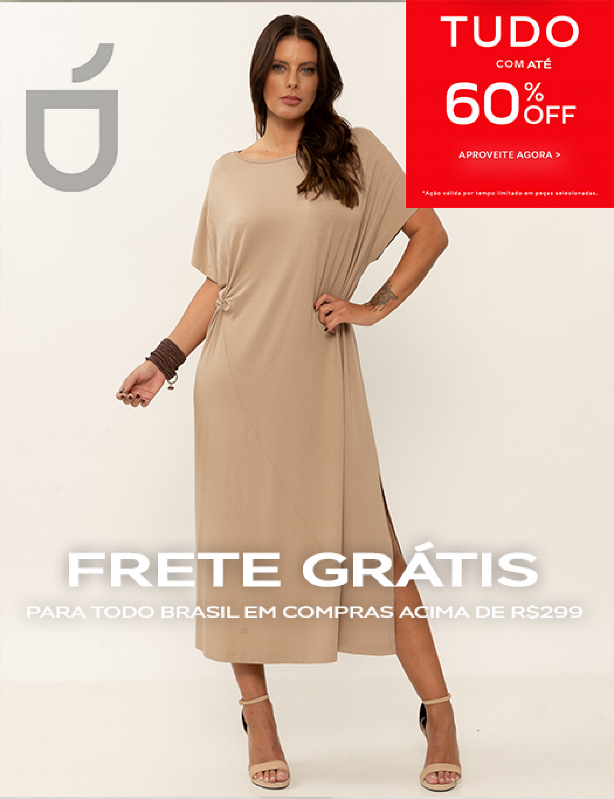 Vestido Drapeado Malha Bege Ceramica