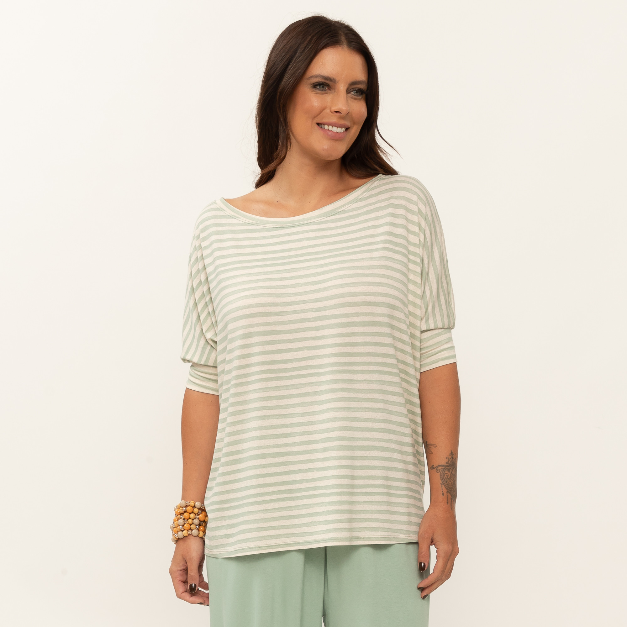 Blusa Quadrada Listra Verde Fiji