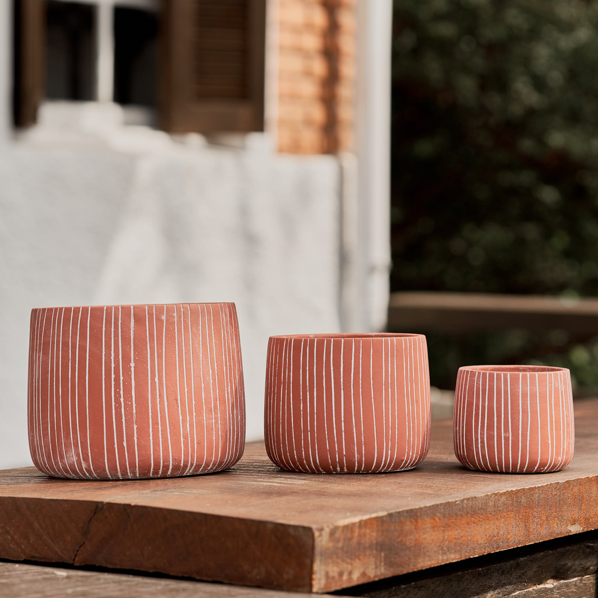 Jogo Cachepot Listras Terra Cota