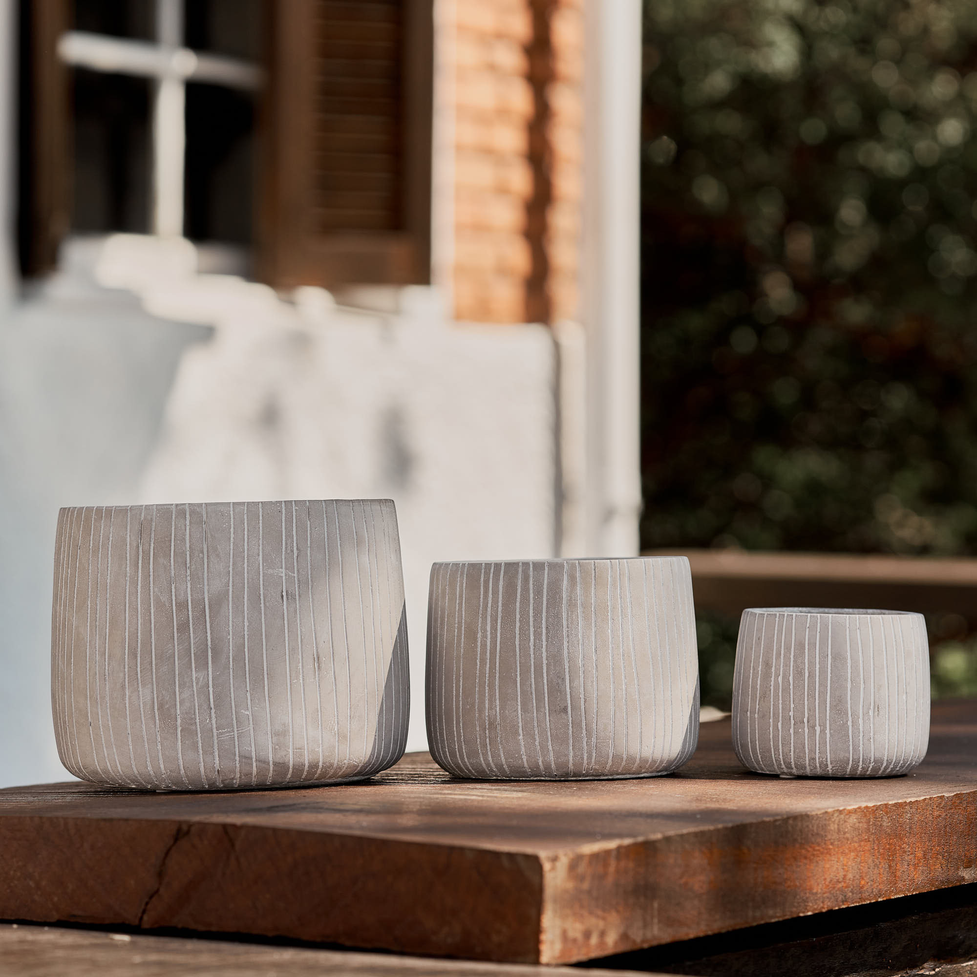 Jogo Cachepot Listras Cinza