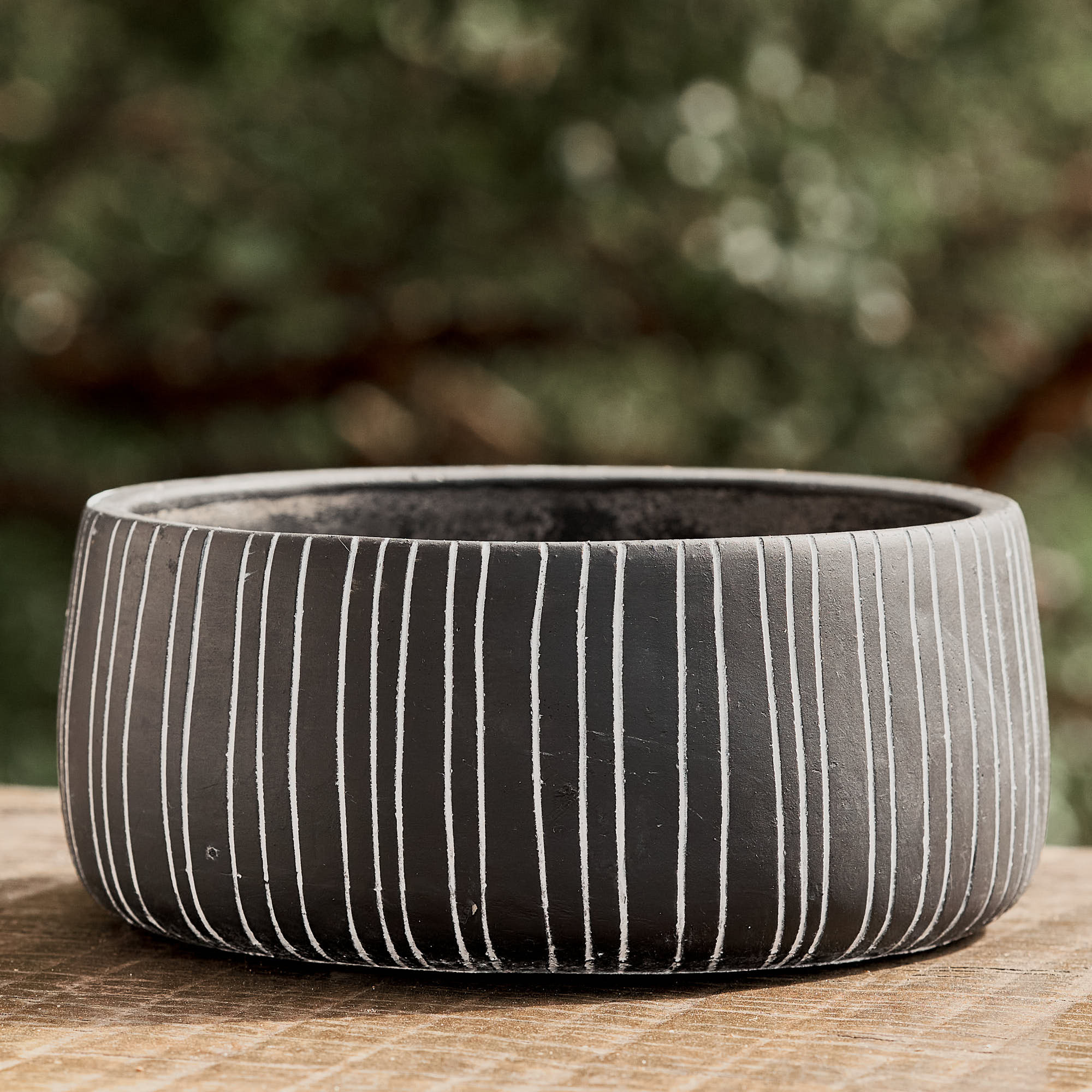 Cachepot Baixo Listras Preto 18cm