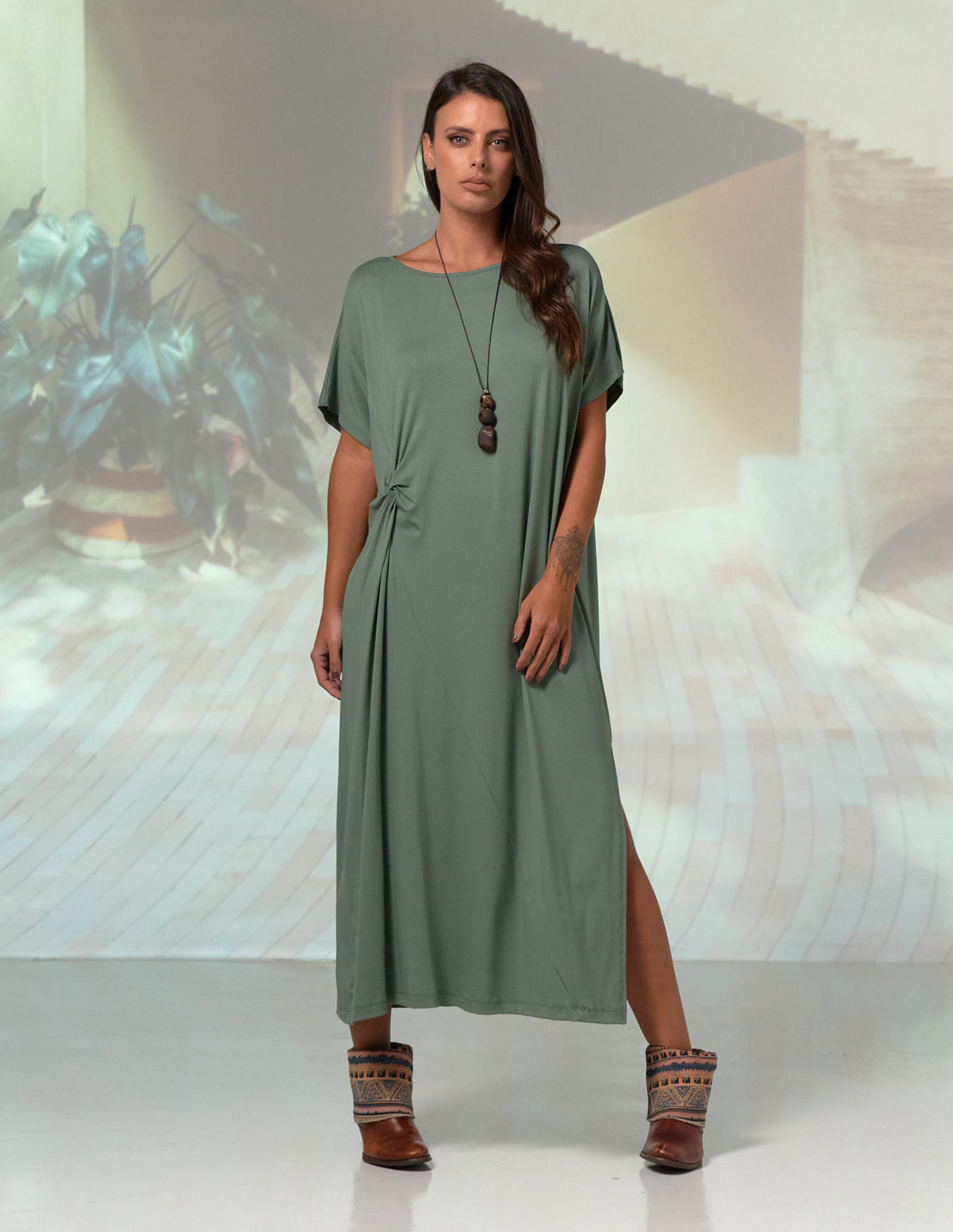 Vestido Drapeado Malha Babosa