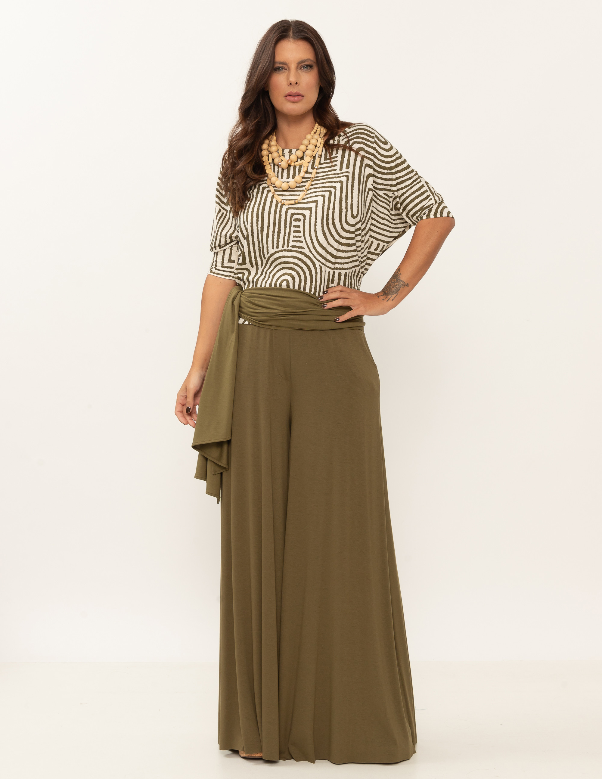 Calça Maxi Pantalona Verde Oliva
