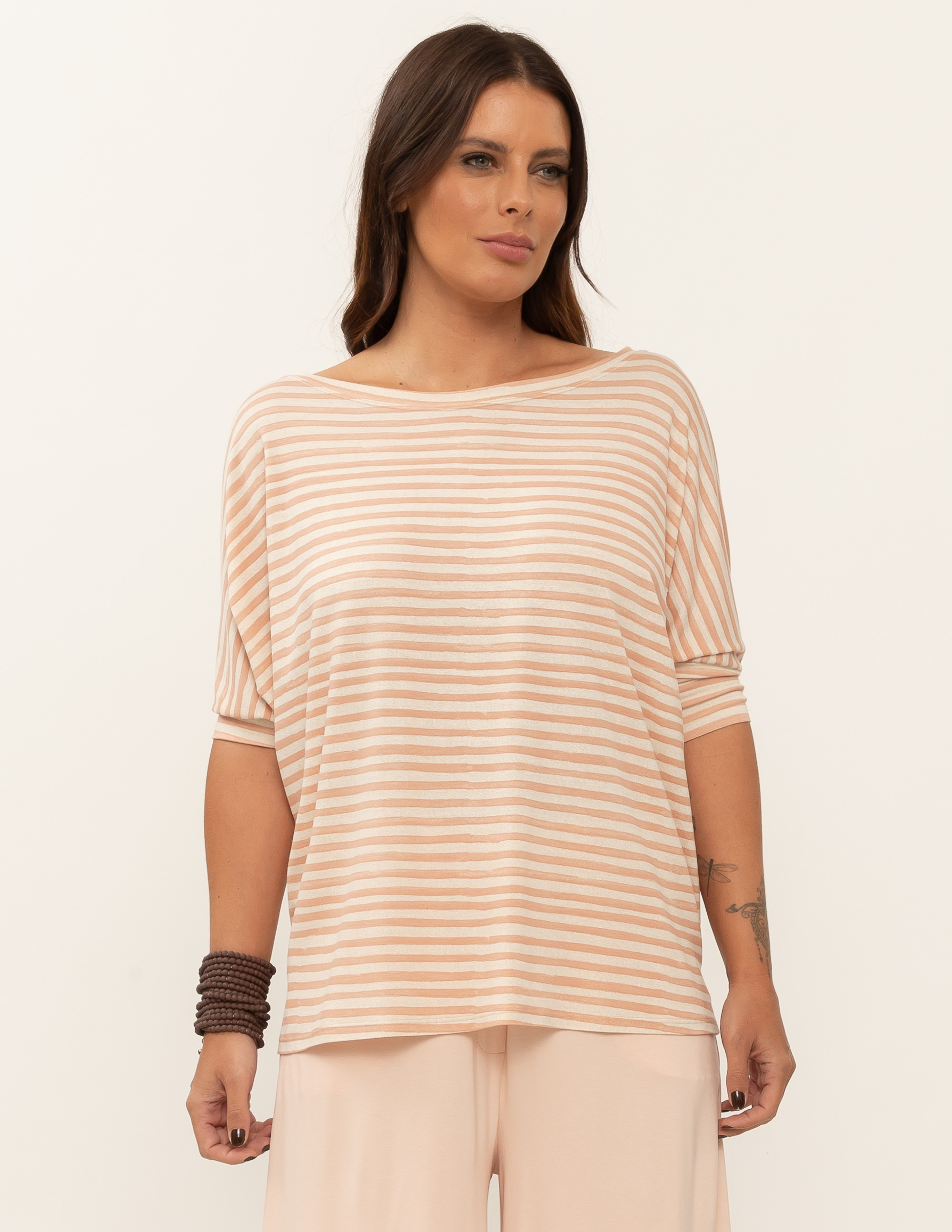Blusa Quadrada Listra Rosa Mantra