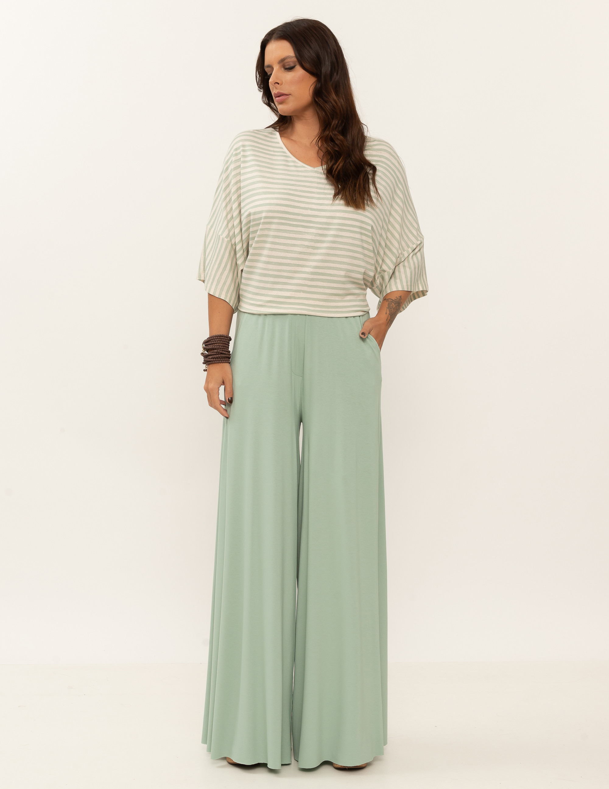 Calça Maxi Pantalona Verde Fiji