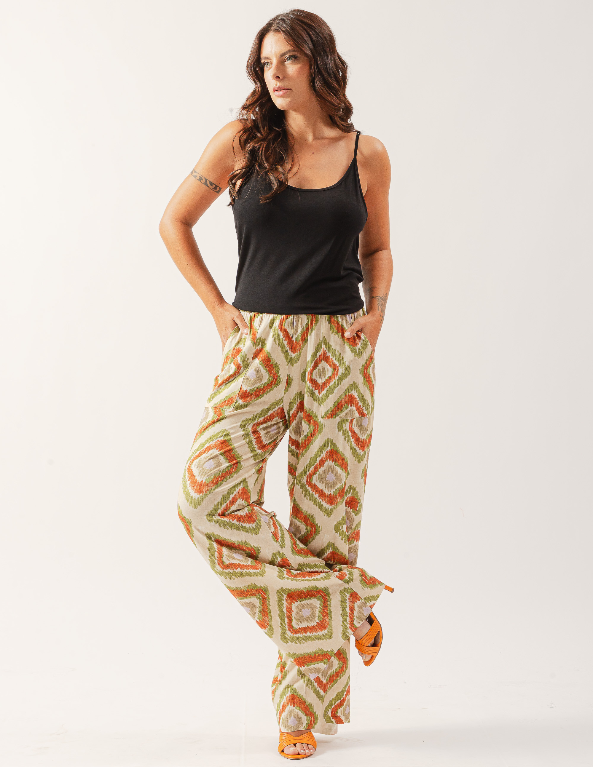 Calça Pantalona Estampa Boho