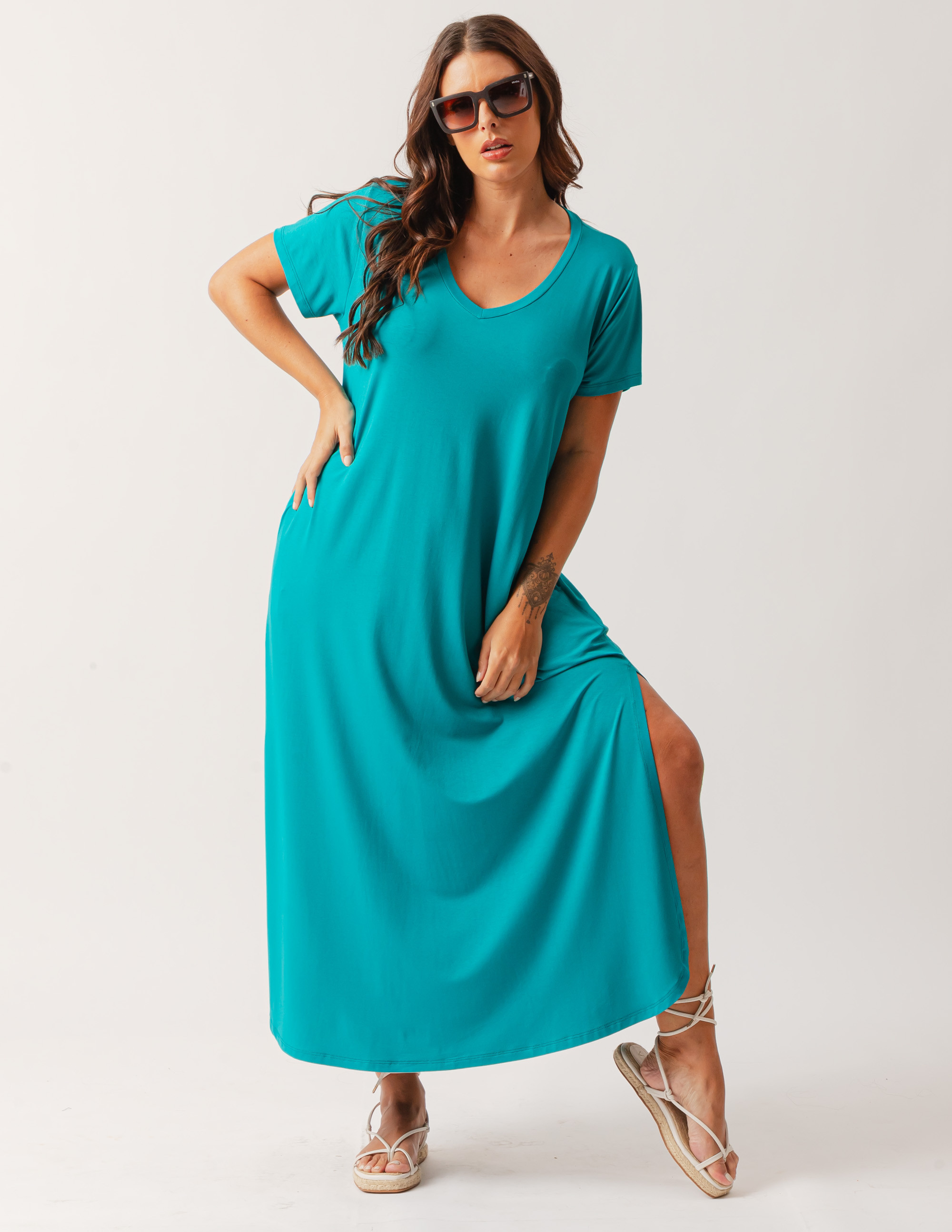 Vestido Camisetão Azul Mediterrâneo