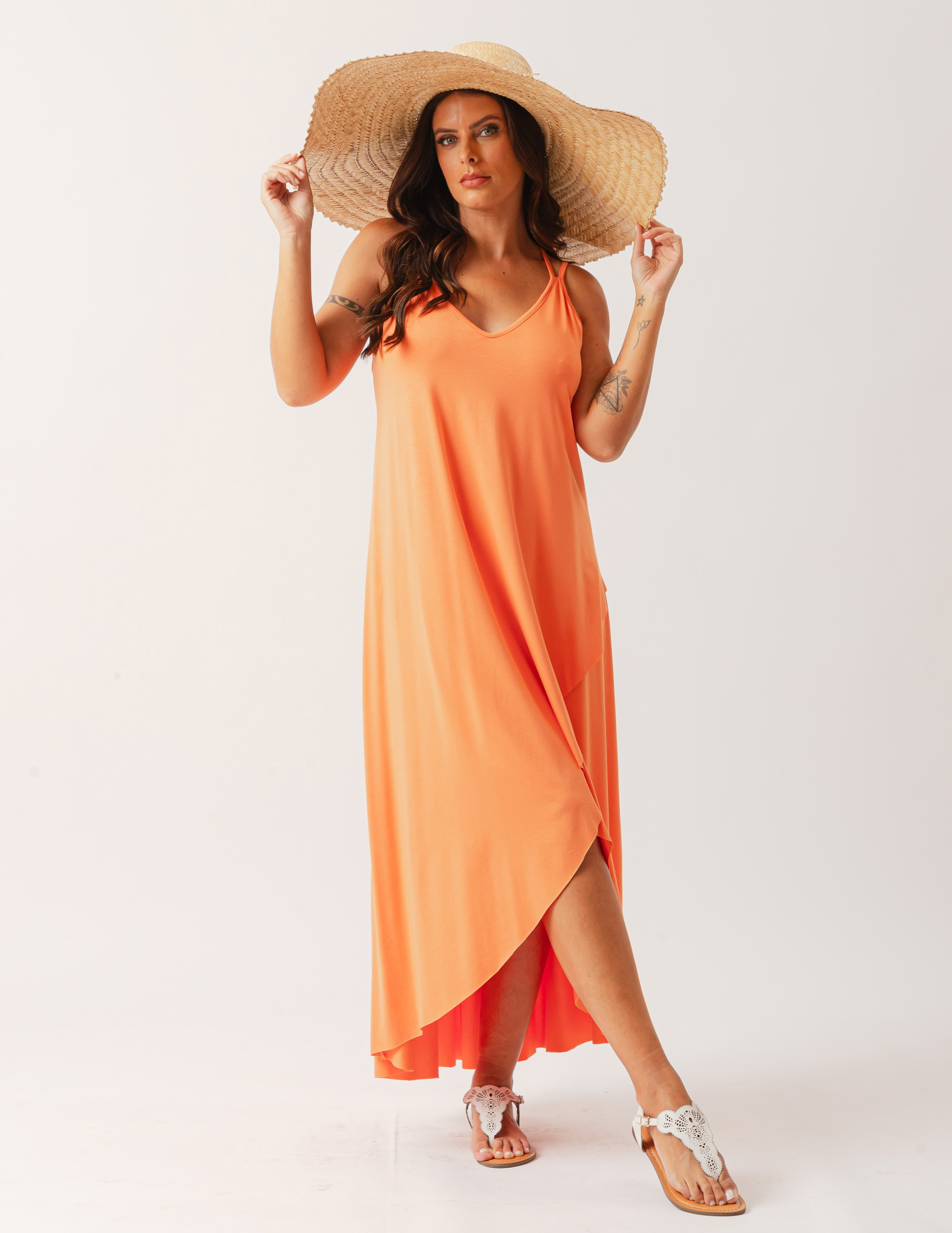 Vestido Camadas Laranja Energia