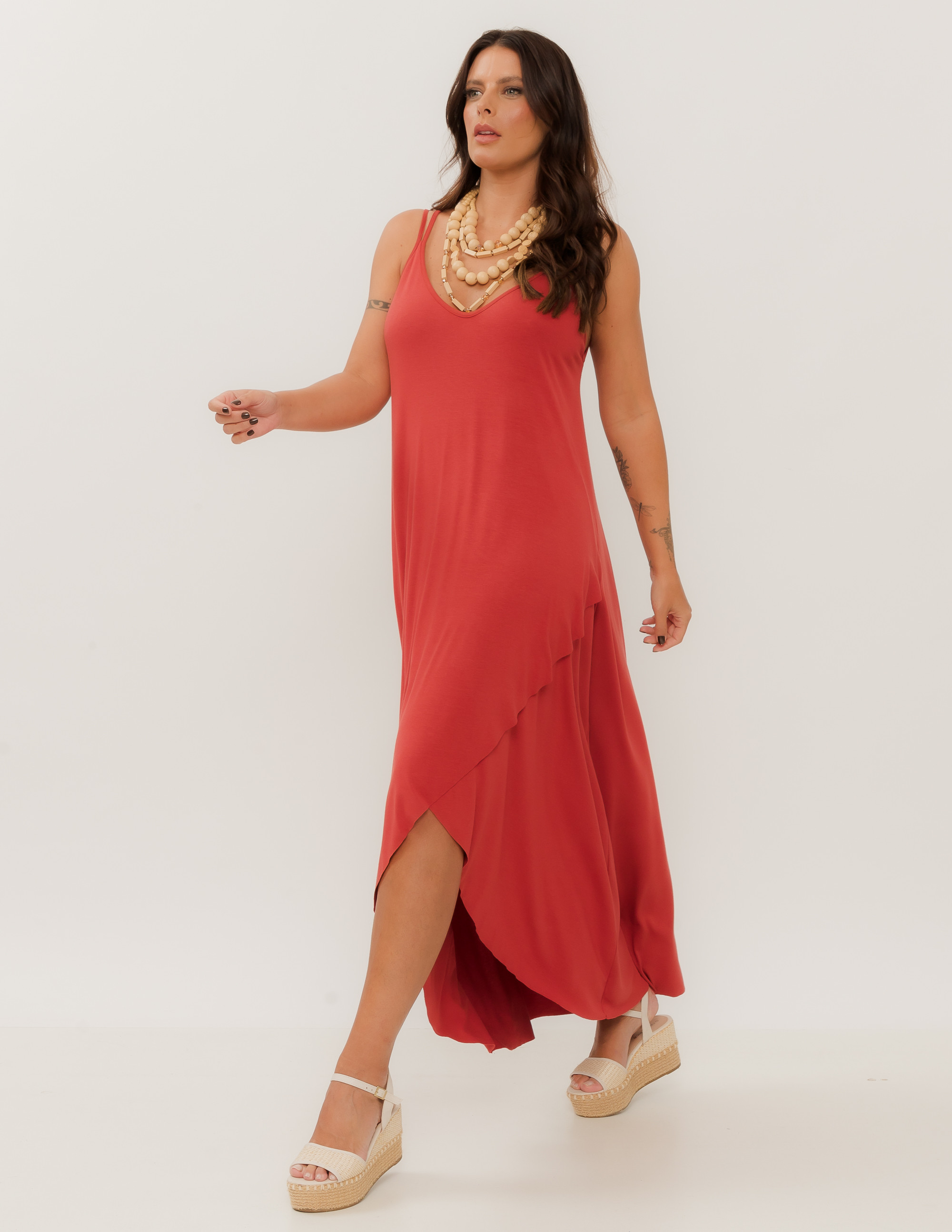 Vestido Camadas Vermelho Romã