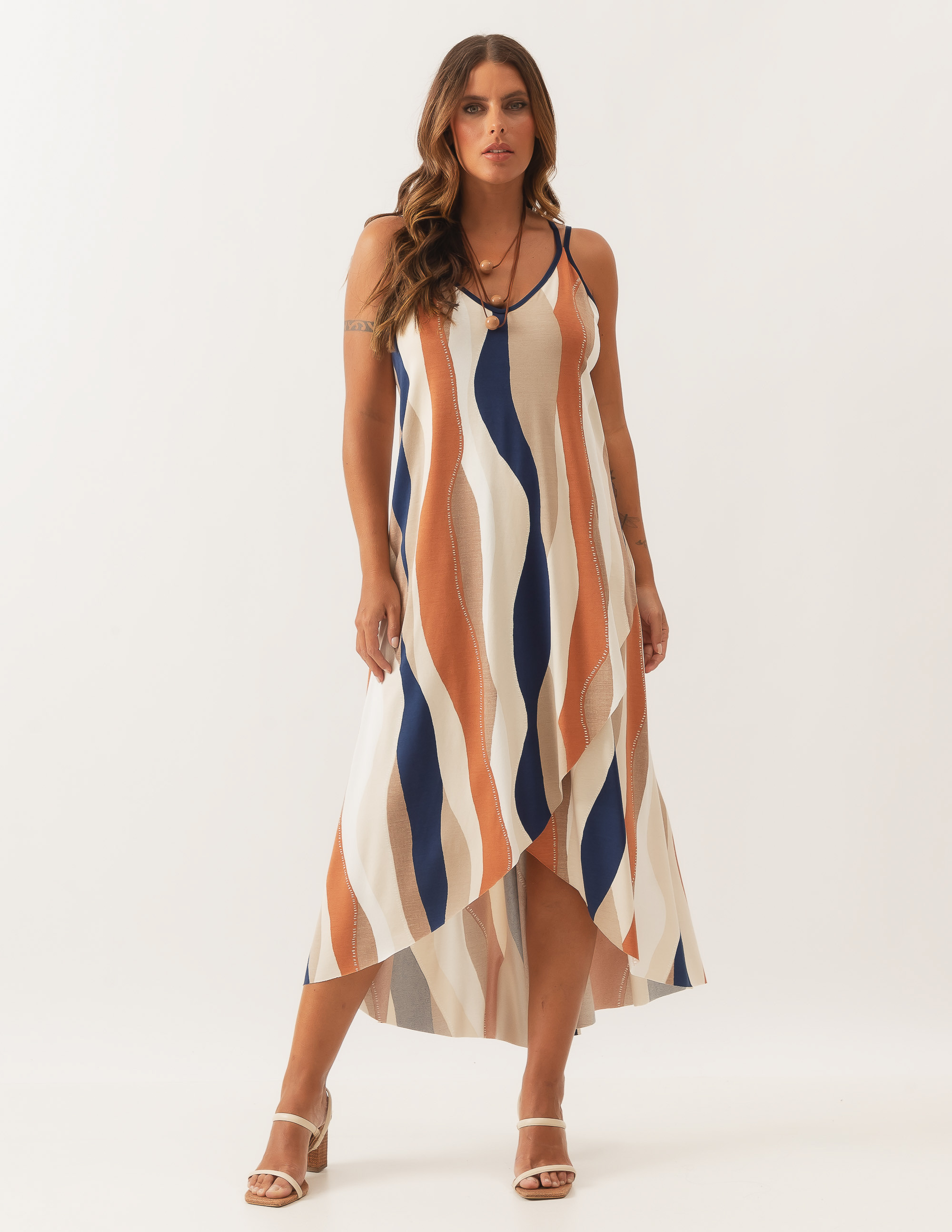 Vestido Camadas Estampa Ondas