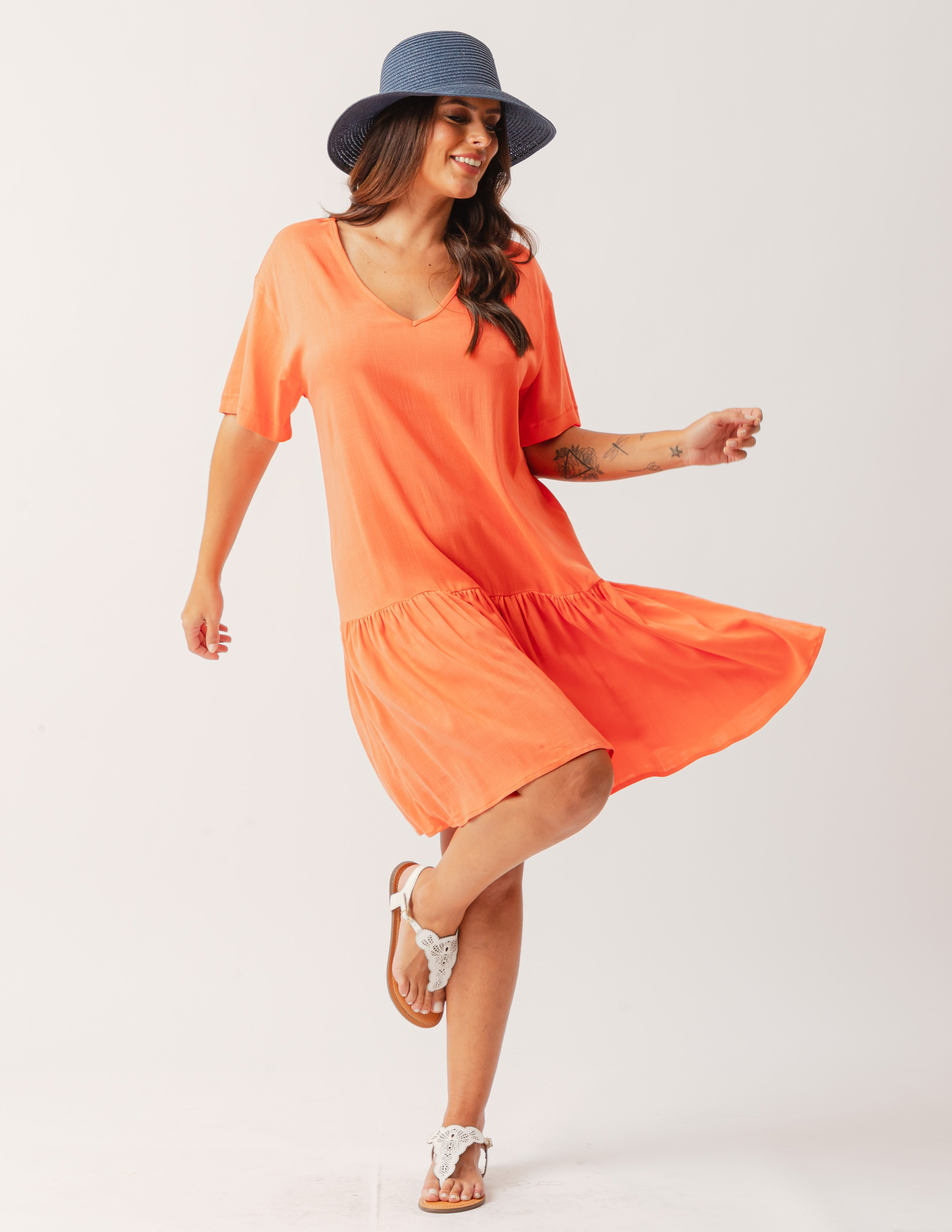 Vestido Bata Linho Laranja Coral