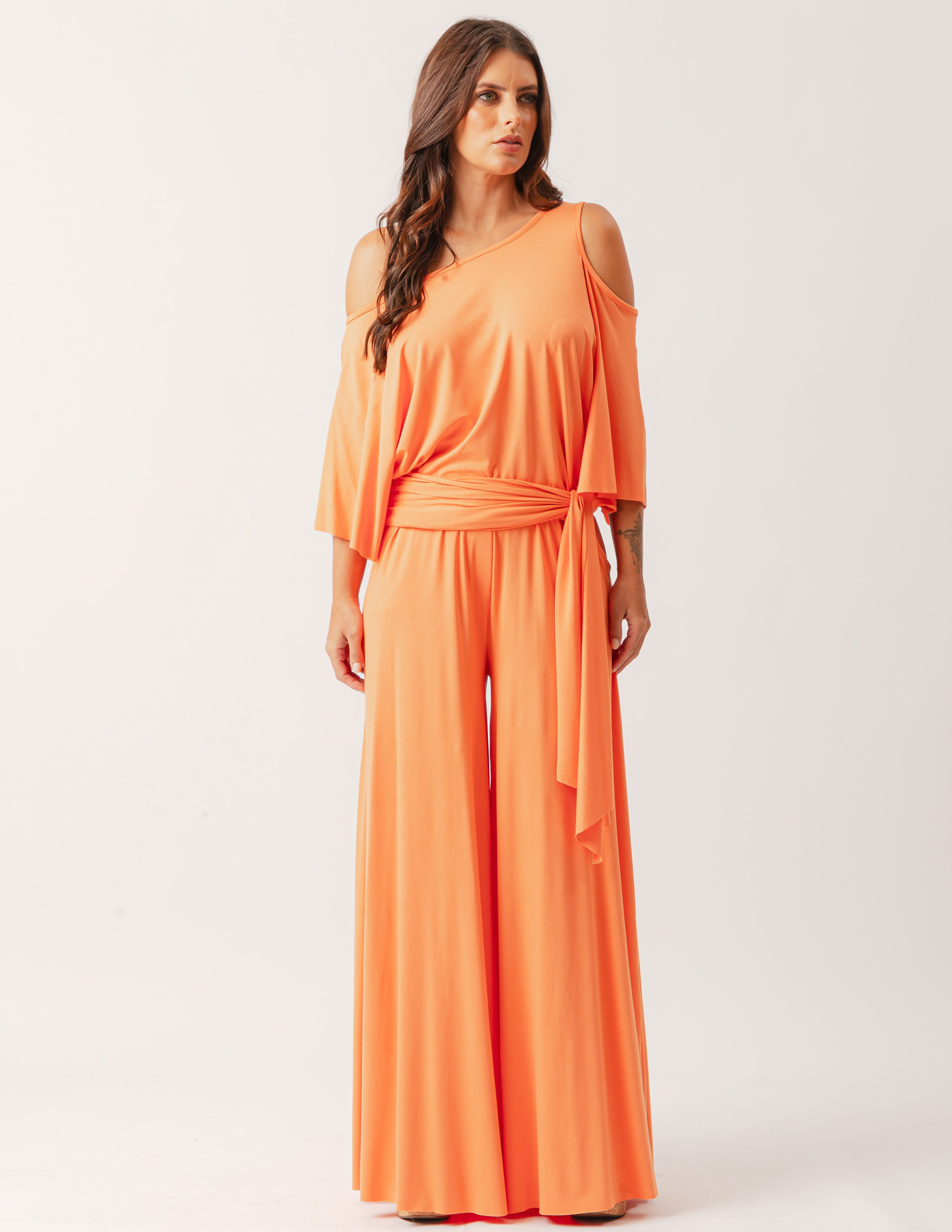 Blusa Abertura Ombros Faixa Laranja Energia