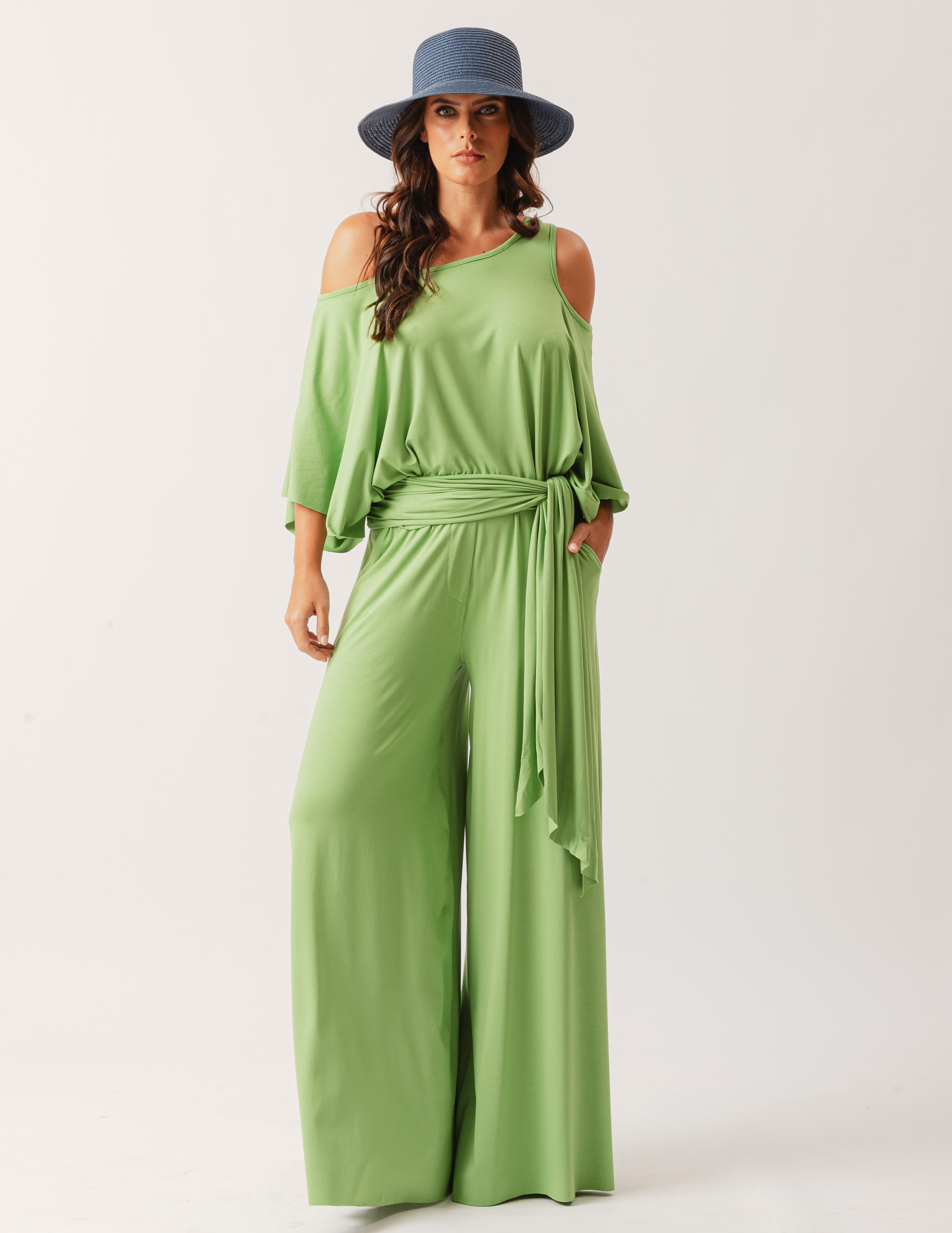 Blusa Abertura Ombros Faixa Verde Jardim