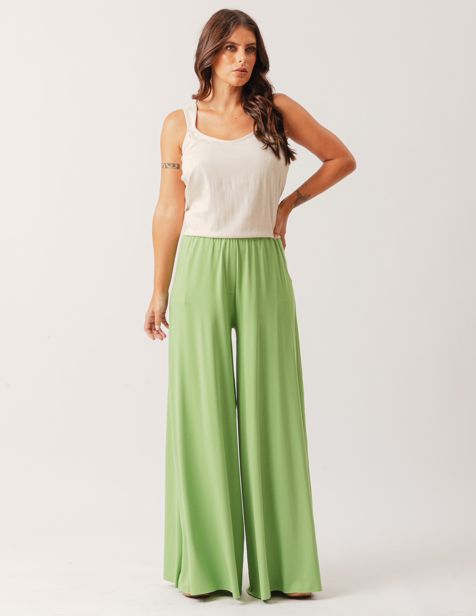 Calça Maxi Pantalona Verde Jardim