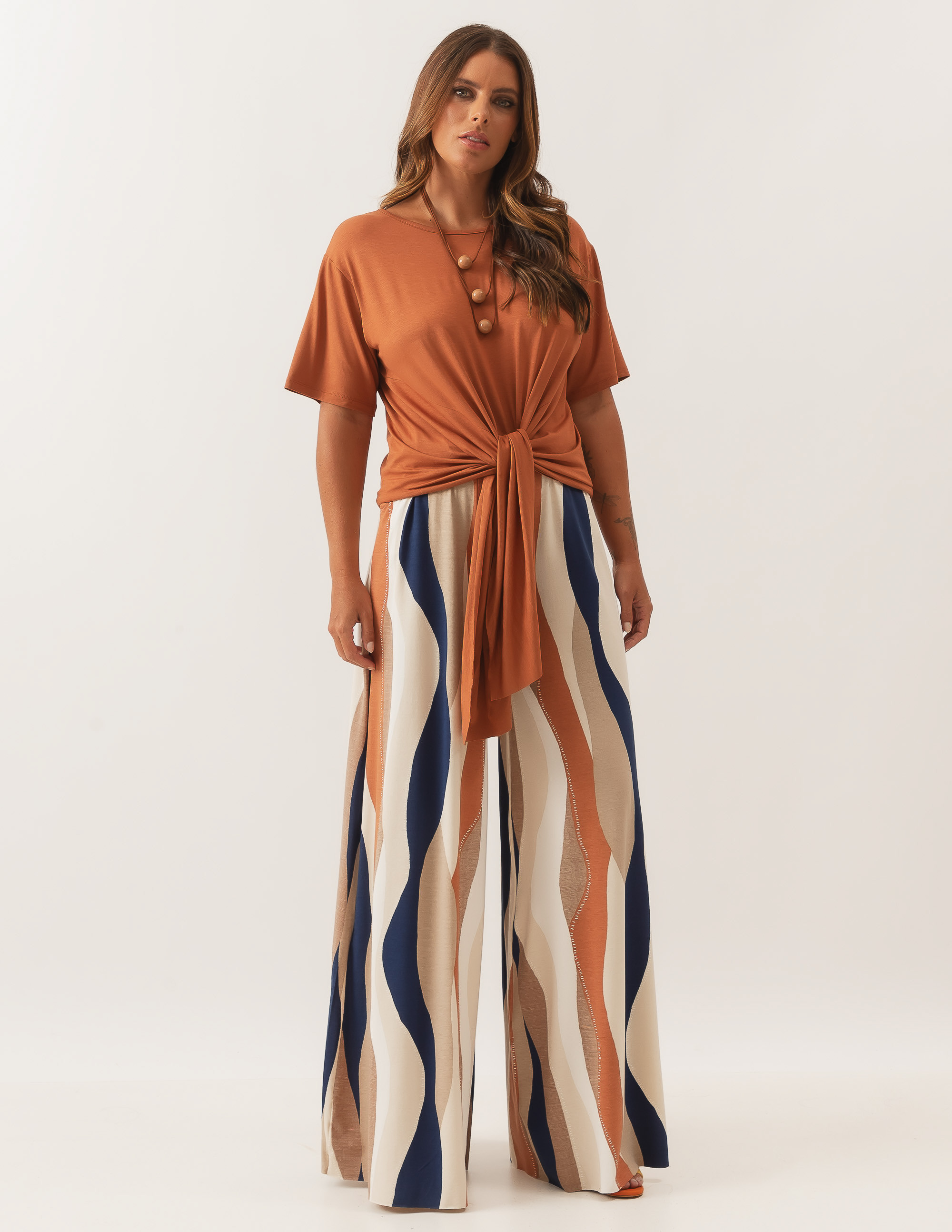 Calça Maxi Pantalona Estampa Ondas