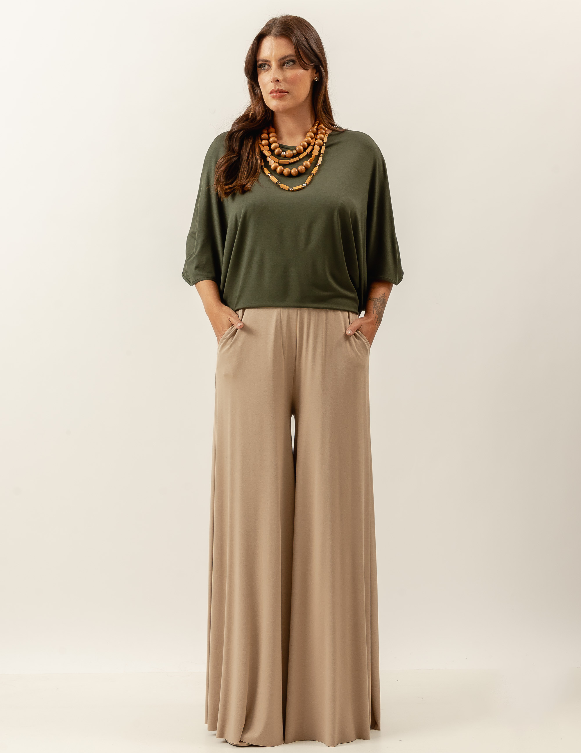 Calça Maxi Pantalona Cinza Cerâmica