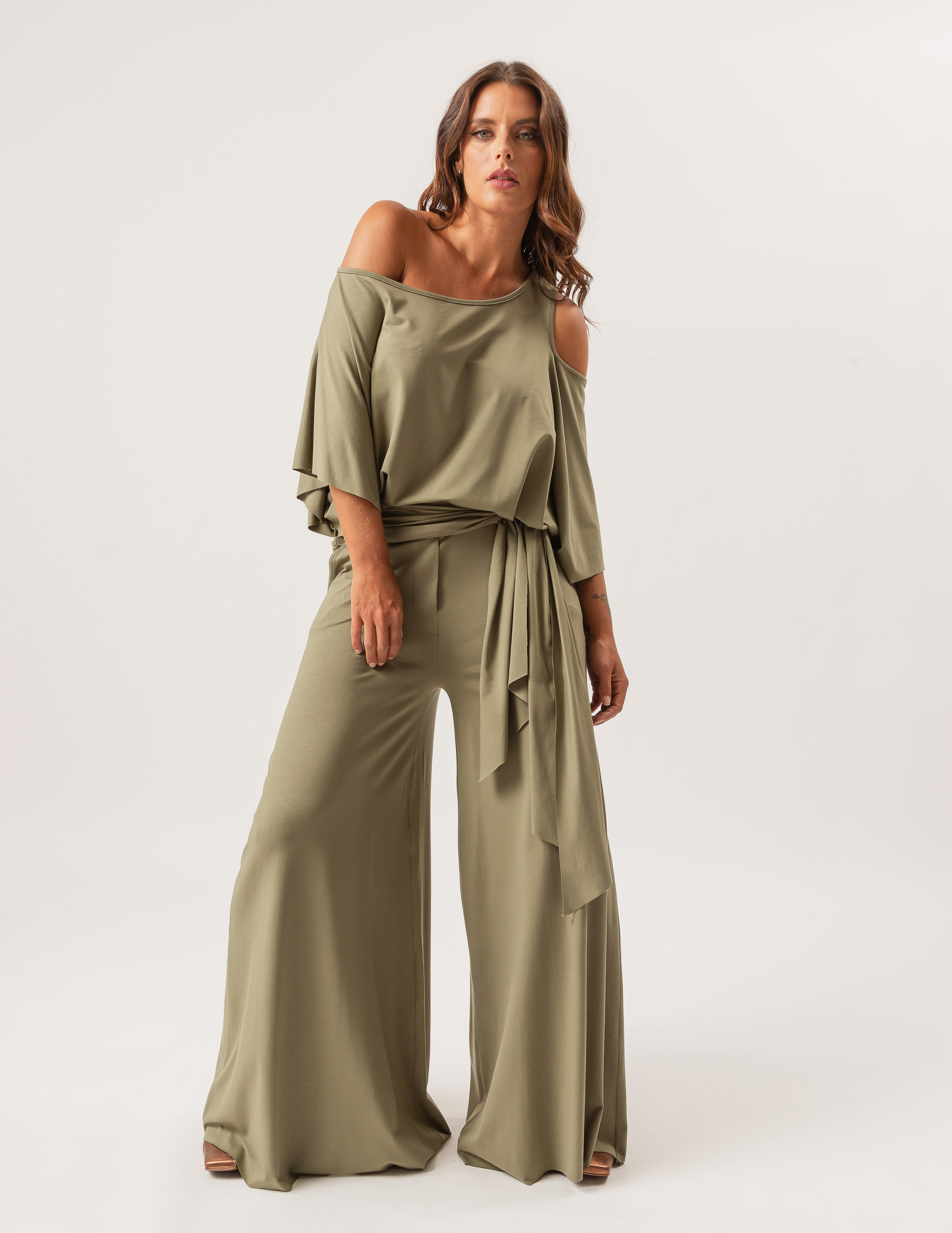 Blusa Abertura Ombros Faixa Verde Botânico