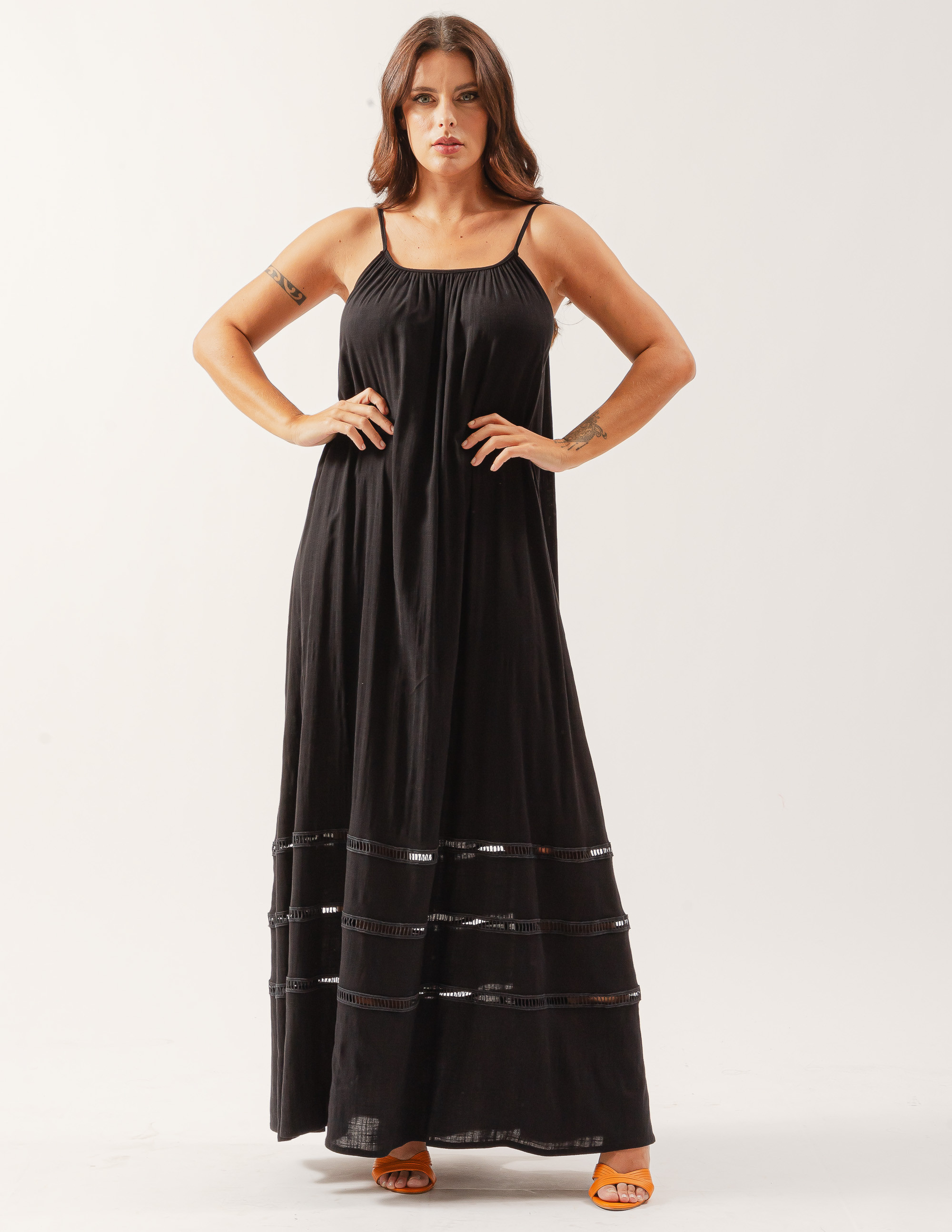 Vestido Trapézio Linho Preto