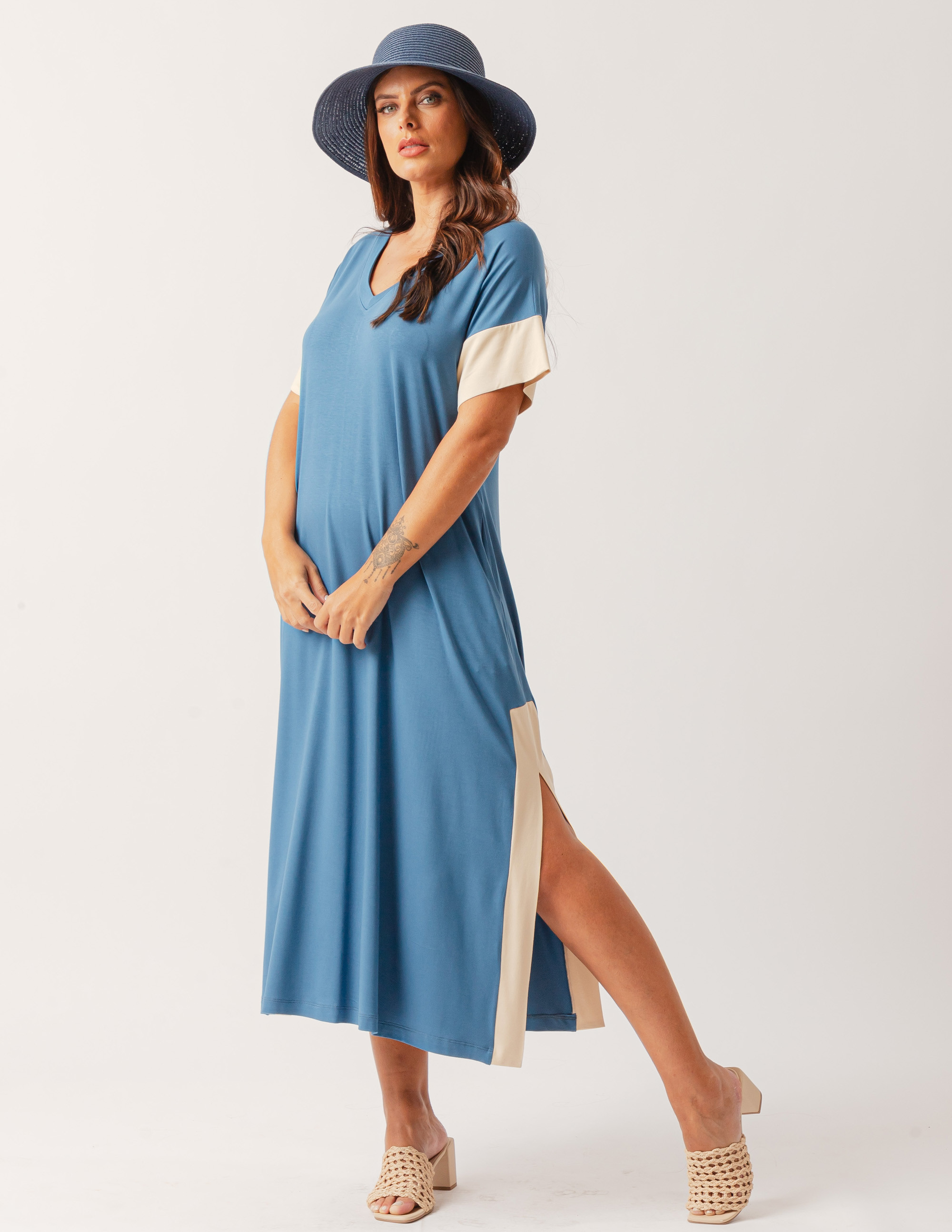 Vestido Midi Bicolor Azul Pacífico