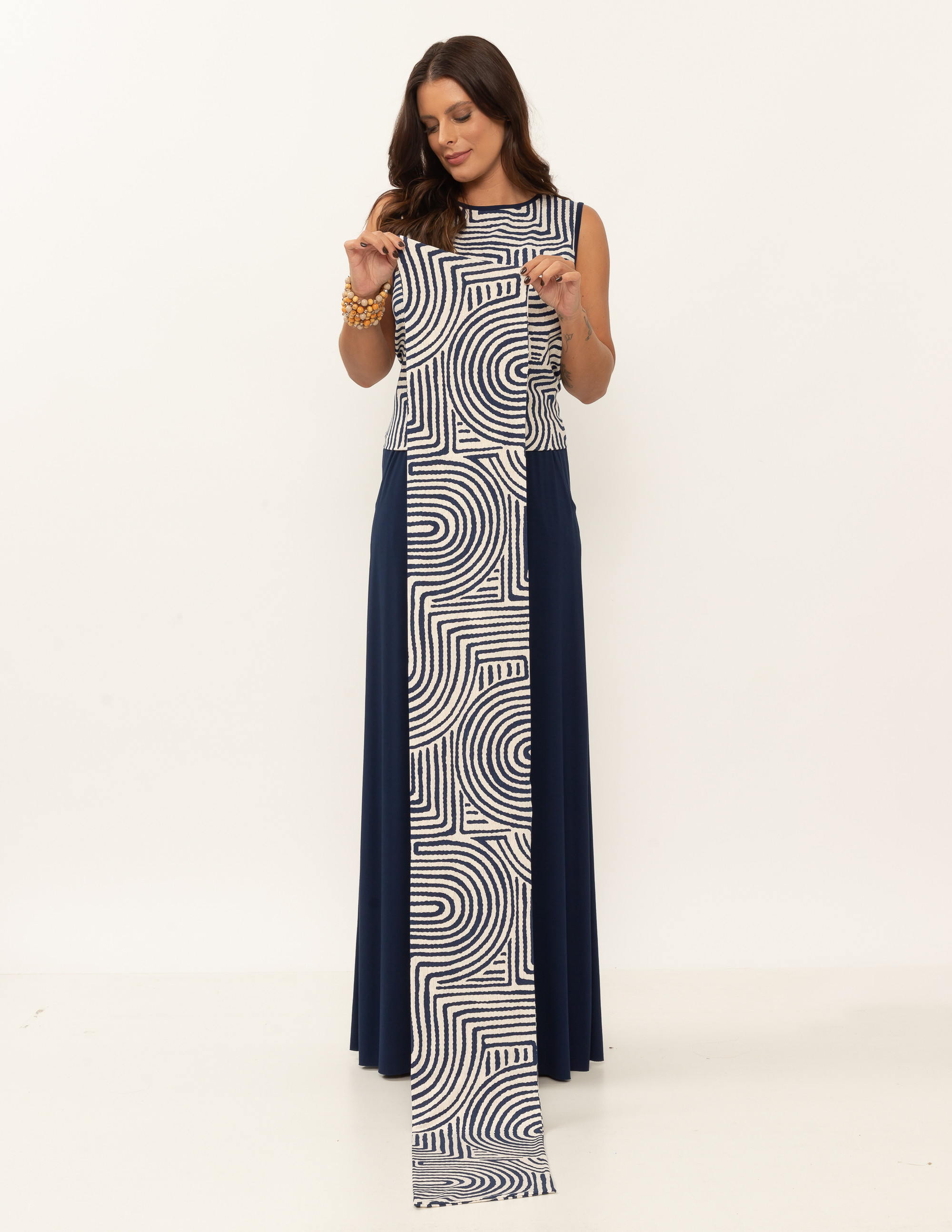 Faixa Malha Estampa Labirinto Marinho