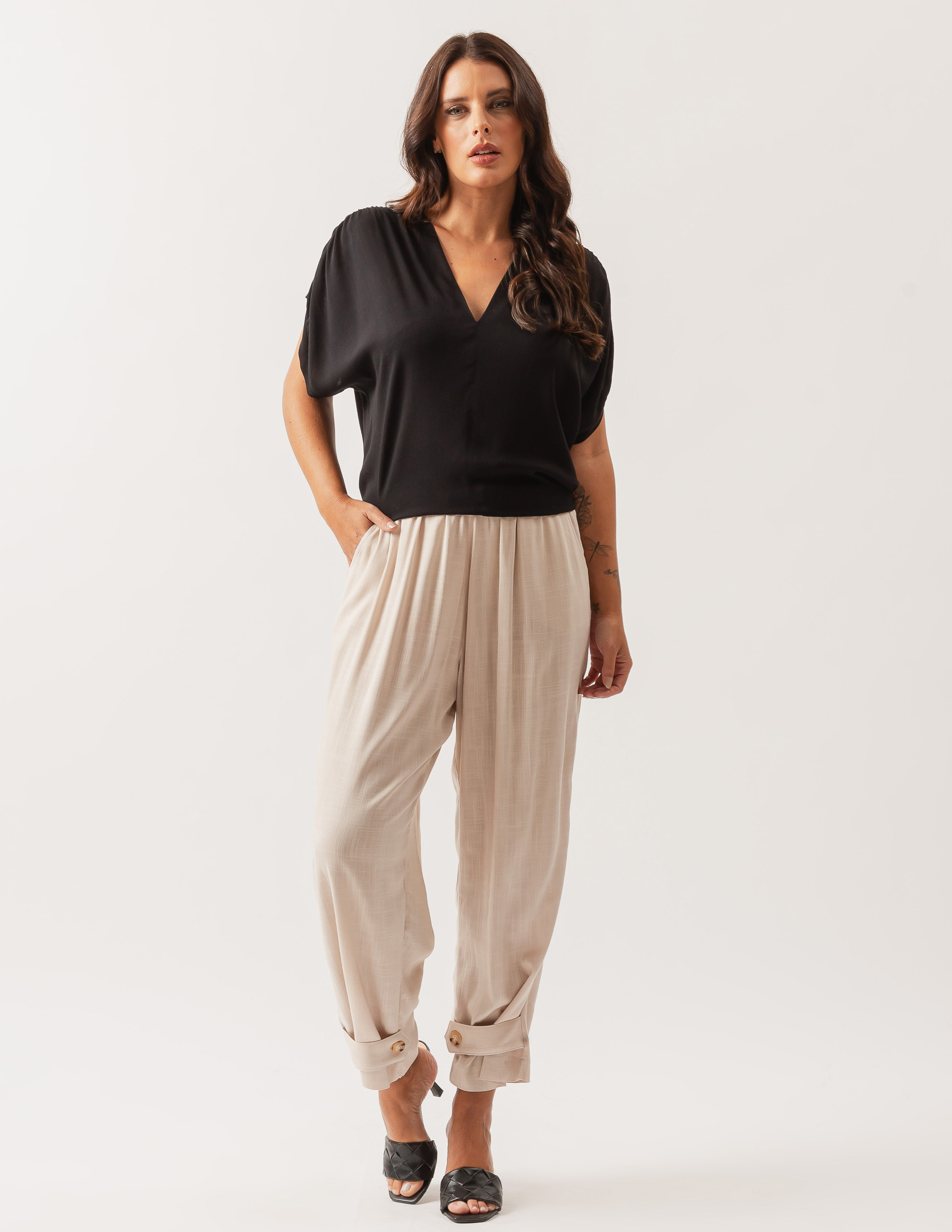 Calça Linho Botão Barra Gelato