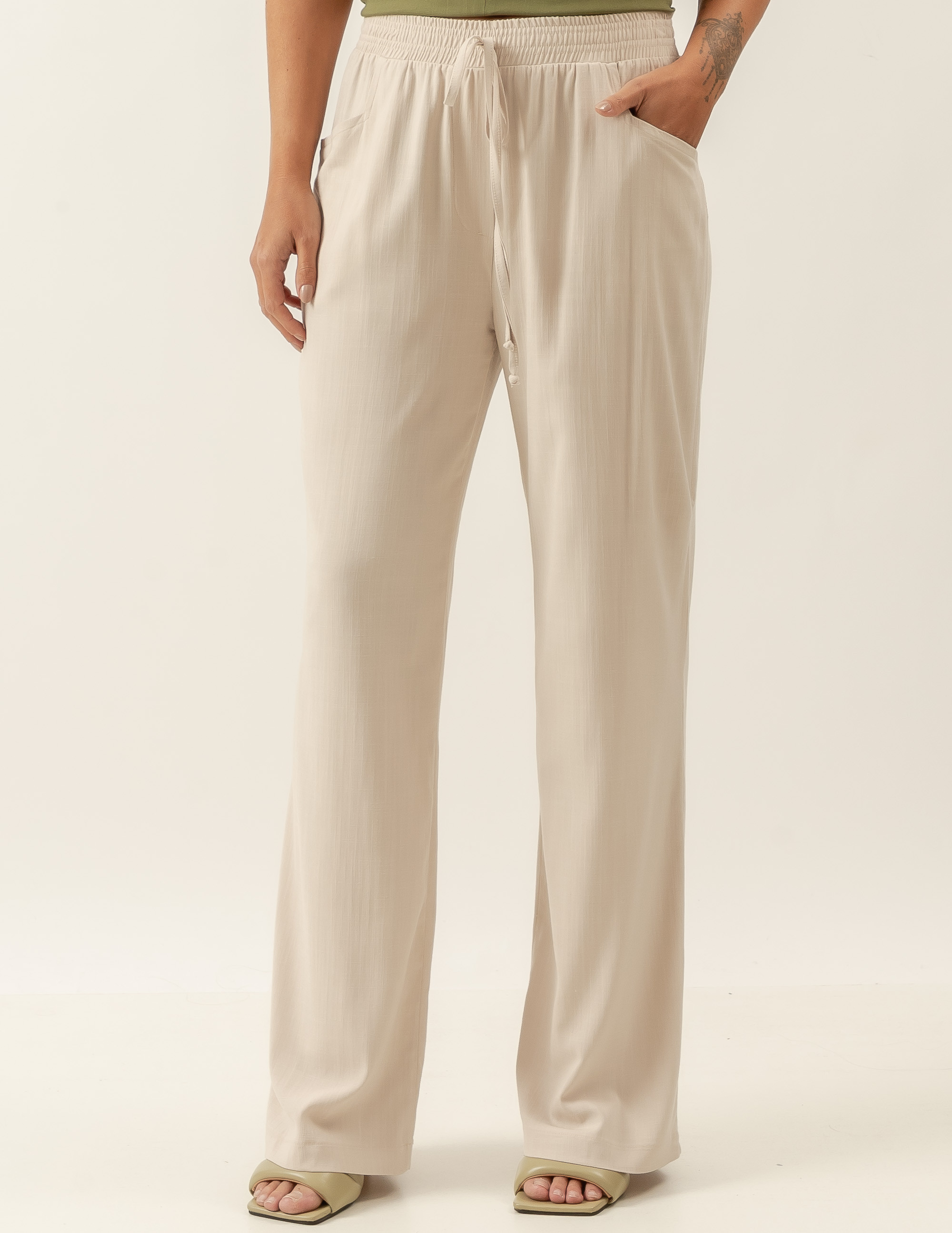 Calça Reta Linho Bege Aveia