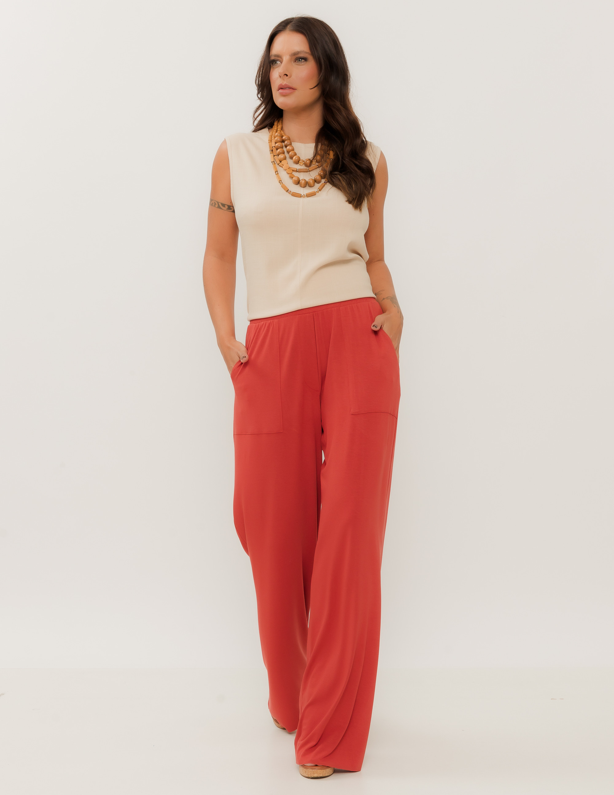 Calça Pantalona Vermelho Romã
