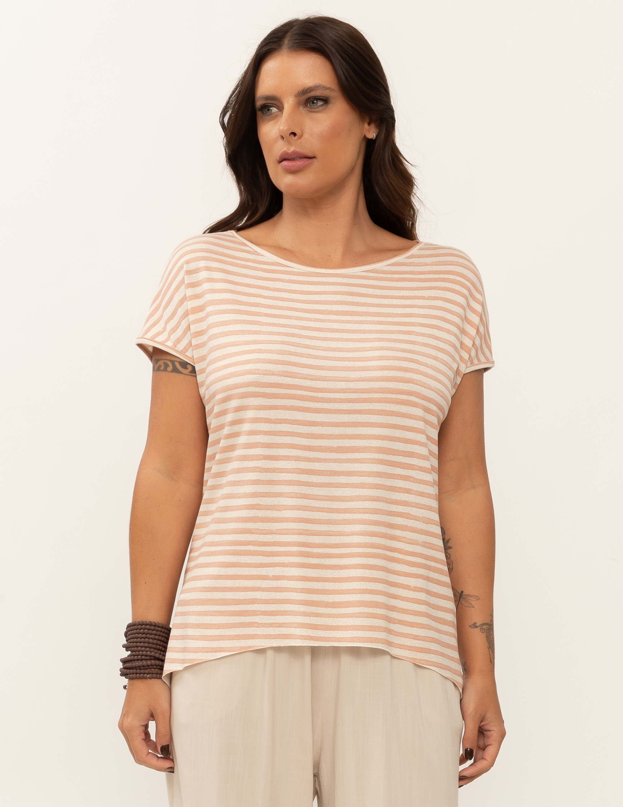 Camiseta Básica Listras Rosa Mantra