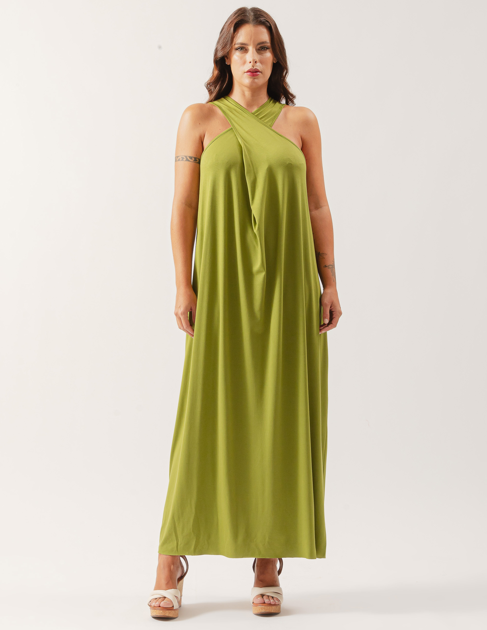 Vestido Decote Transpassado Verde Natureza
