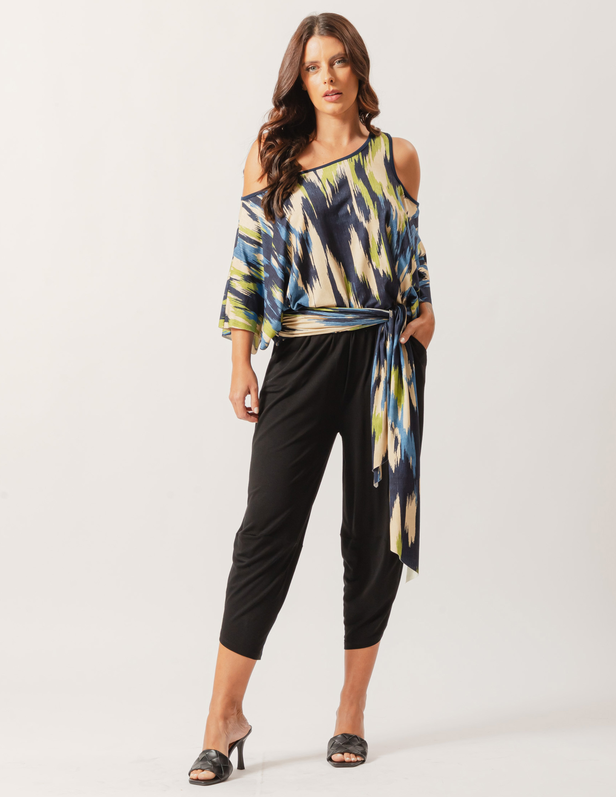 Blusa Abertura Ombros Faixa Estampado Aquarela