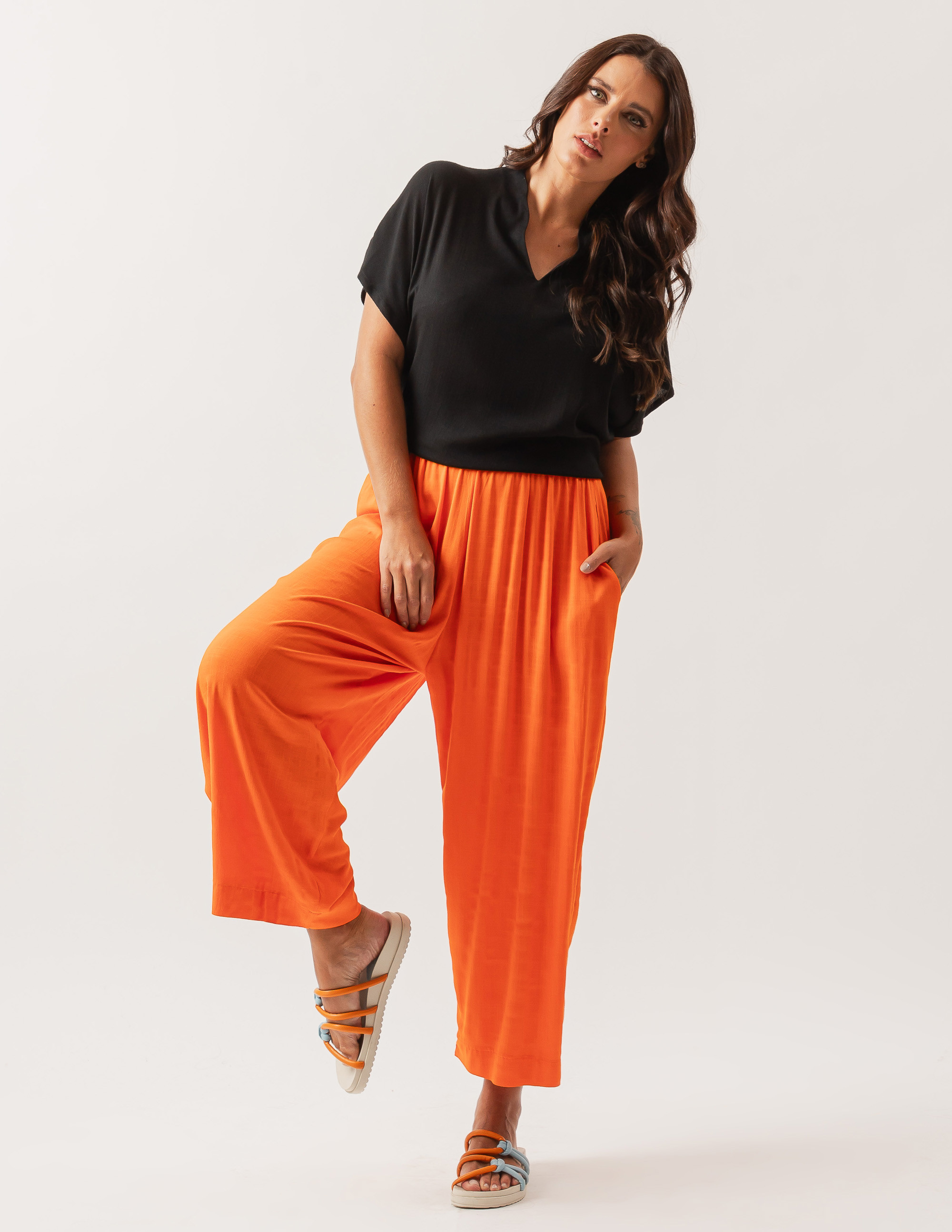 Calça Sertão Linho Laranja Cítrico