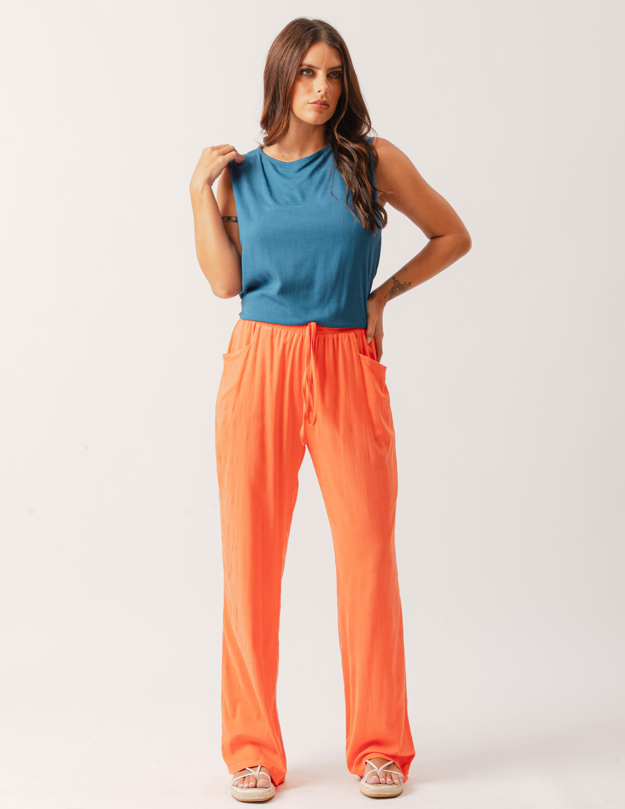 Blusa Cropped Linho Azul Petróleo