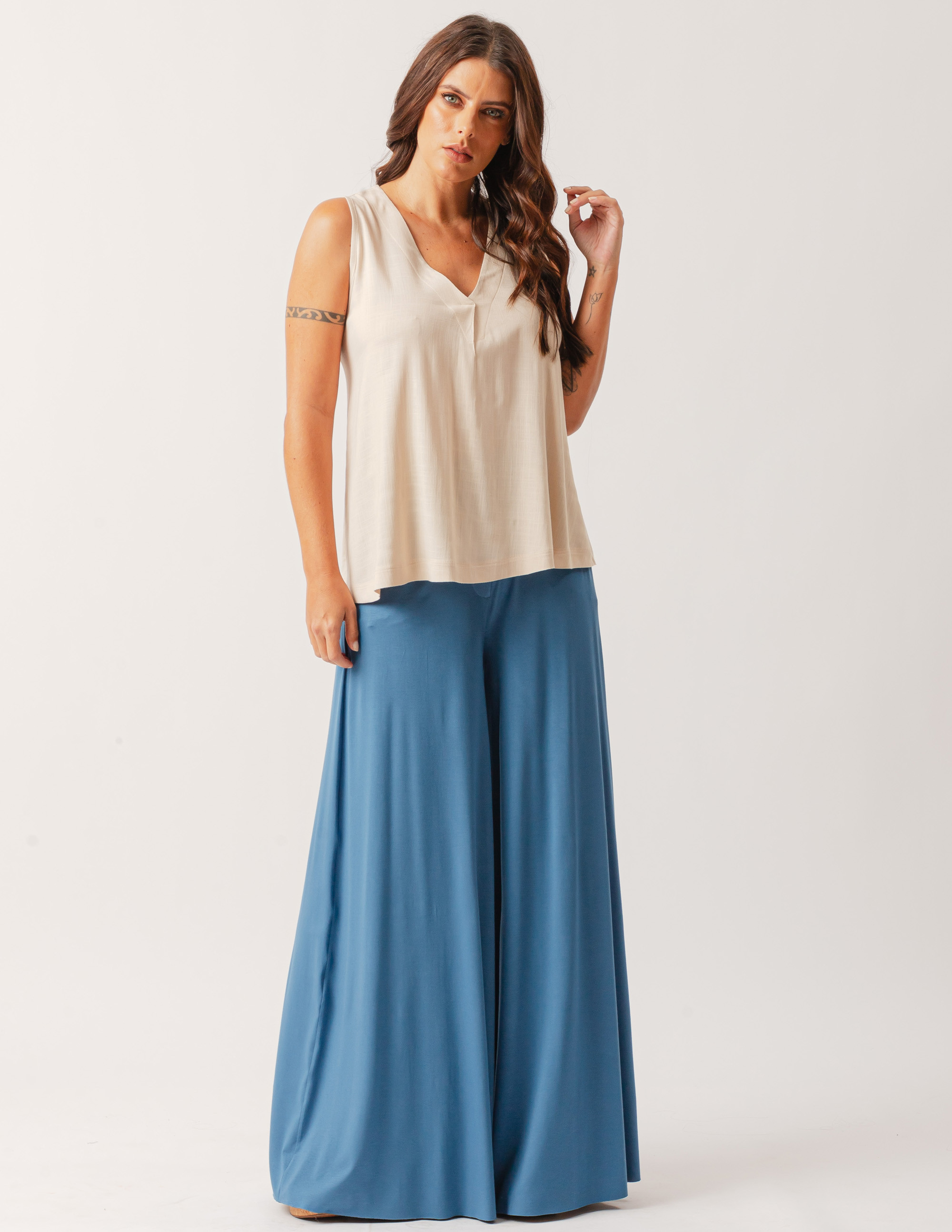 Calça Maxi Pantalona Azul Pacífico