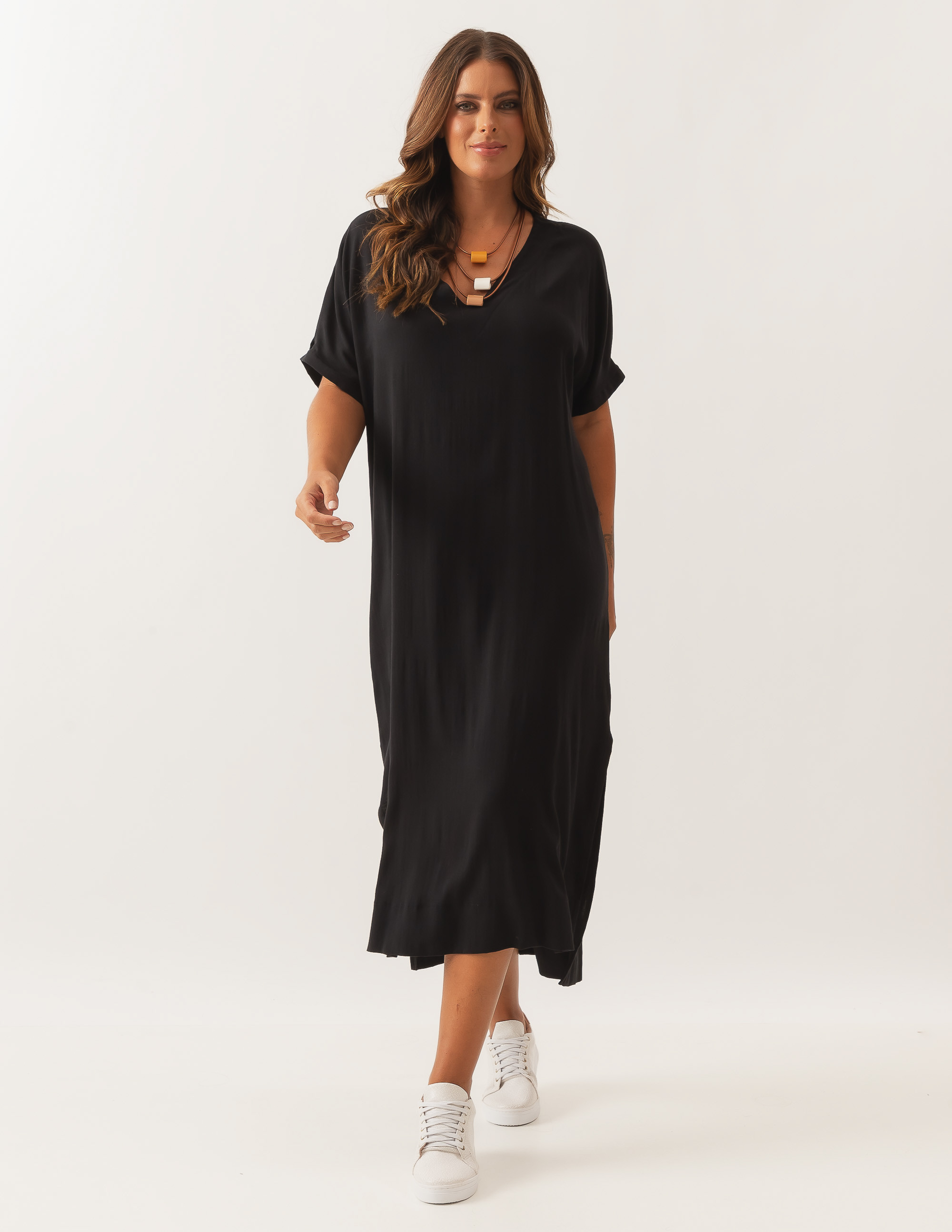 Vestido Linho Faixa Amarração Preto