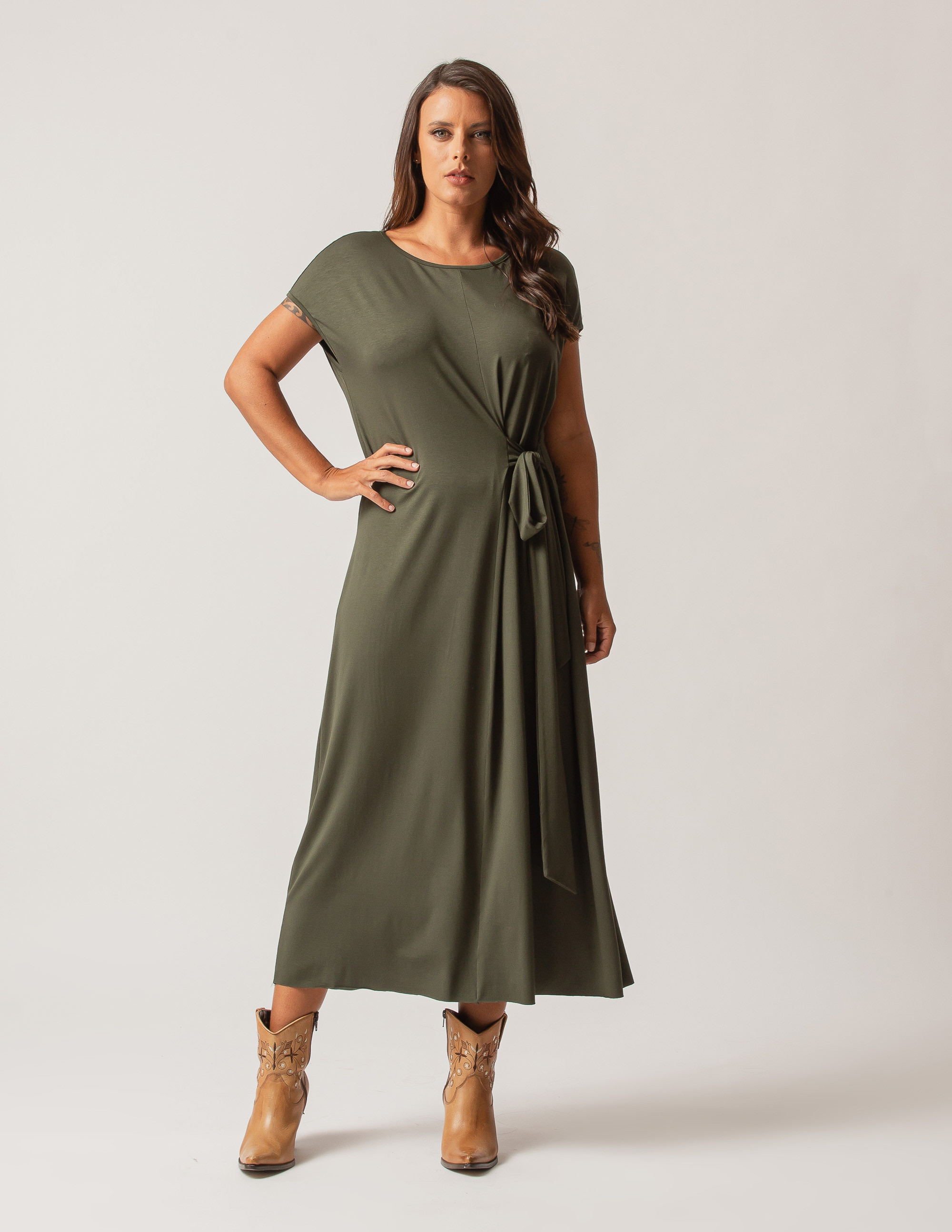 Vestido Amarração Lateral Verde Selva