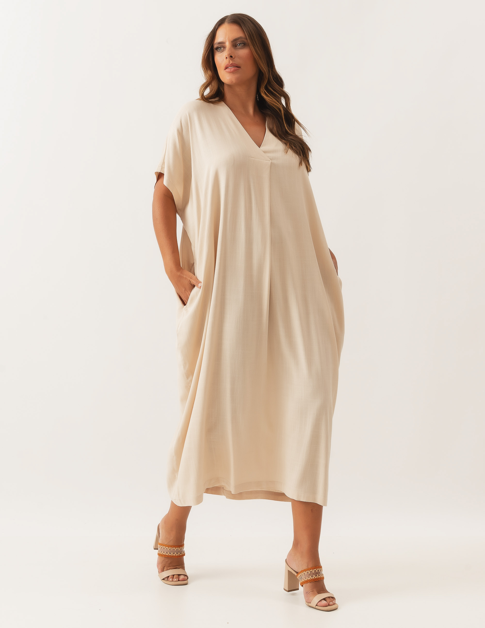 Vestido Linho Prega Trigo